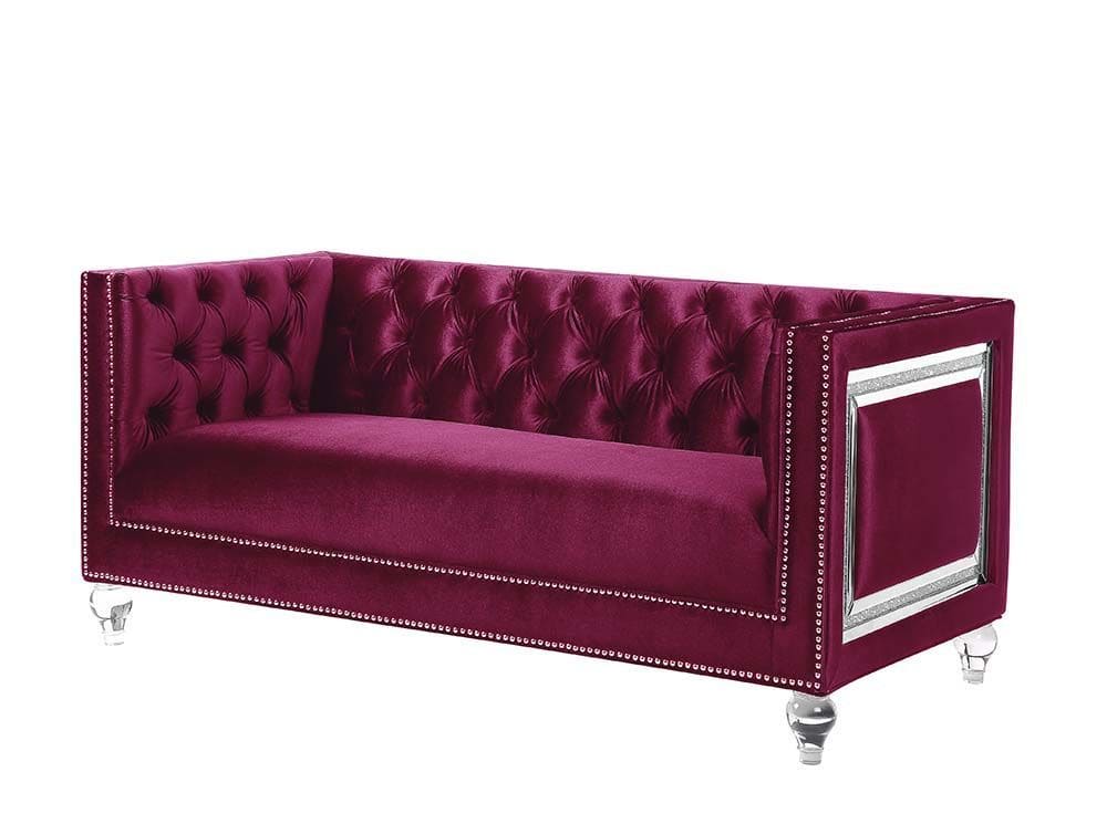 ACME Heibero Loveseat w/2 Pillows, Burgundy Velvet LV01401