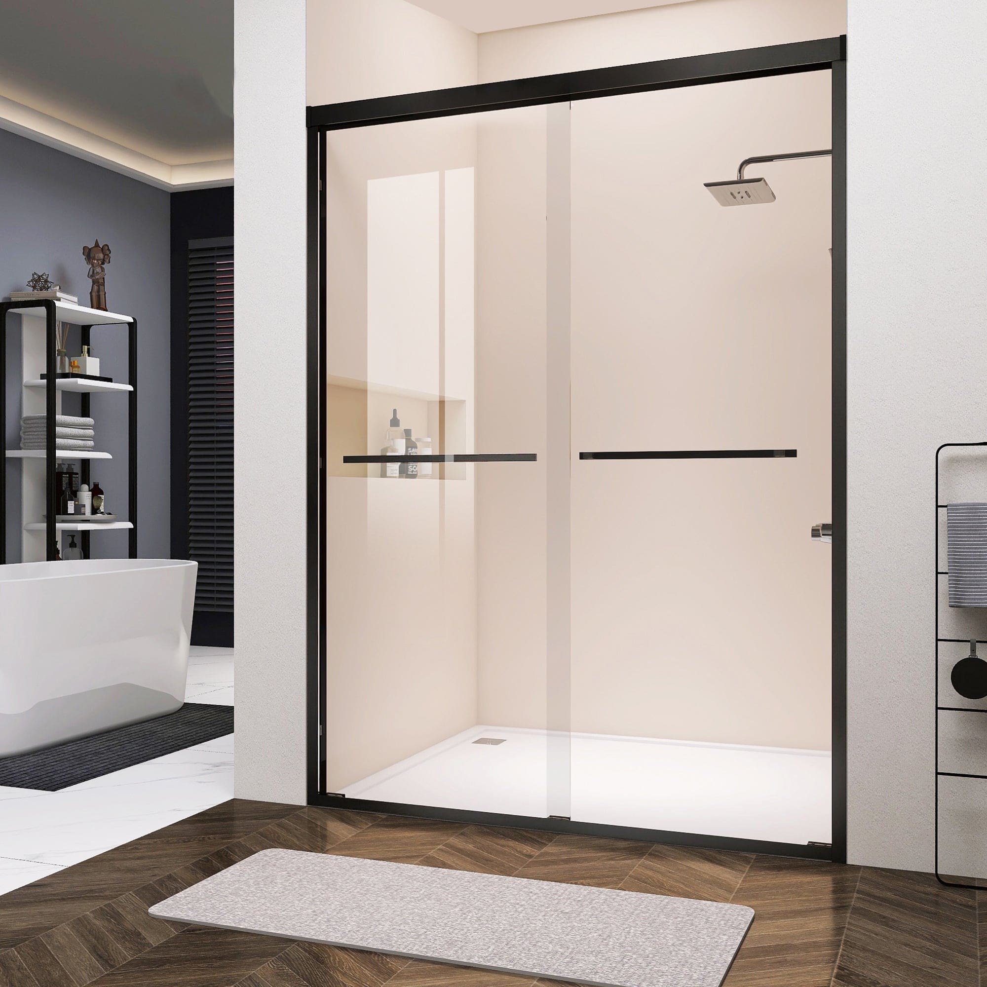 60 in. W x 76 in. HSliding Framed Shower Door in Black Finish with Clear Glass