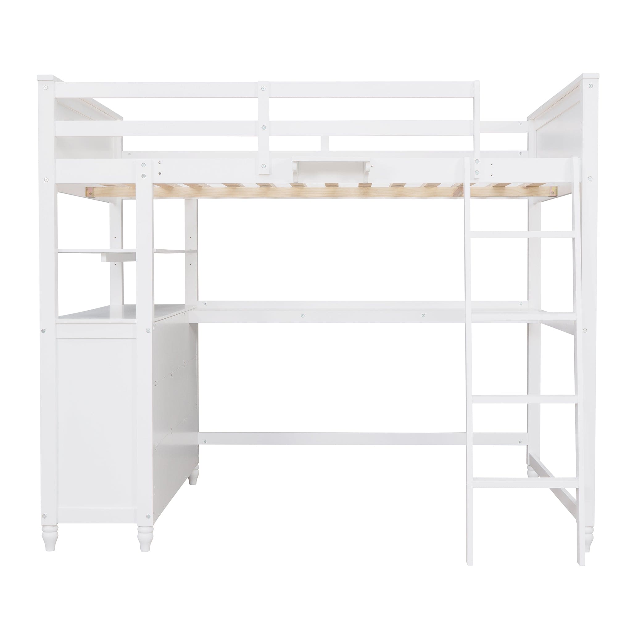 Full size Loft Bed with Drawers and Desk, Wooden Loft Bed with Shelves - White(OLD SKU:LT001529AAK)