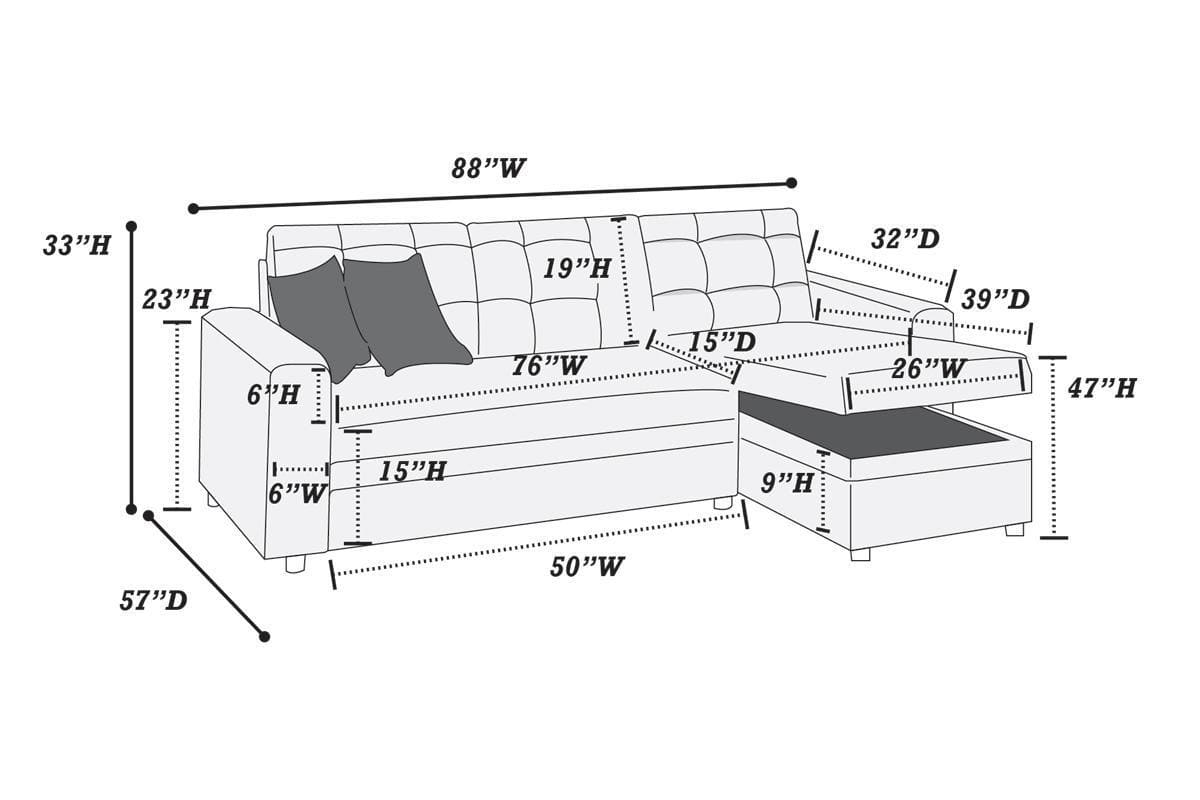 Blue Grey Convertible Sectional Pull Out Bed Sofa Chaise Reversible Storage Chaise Polyfiber Tufted Couch Lounge