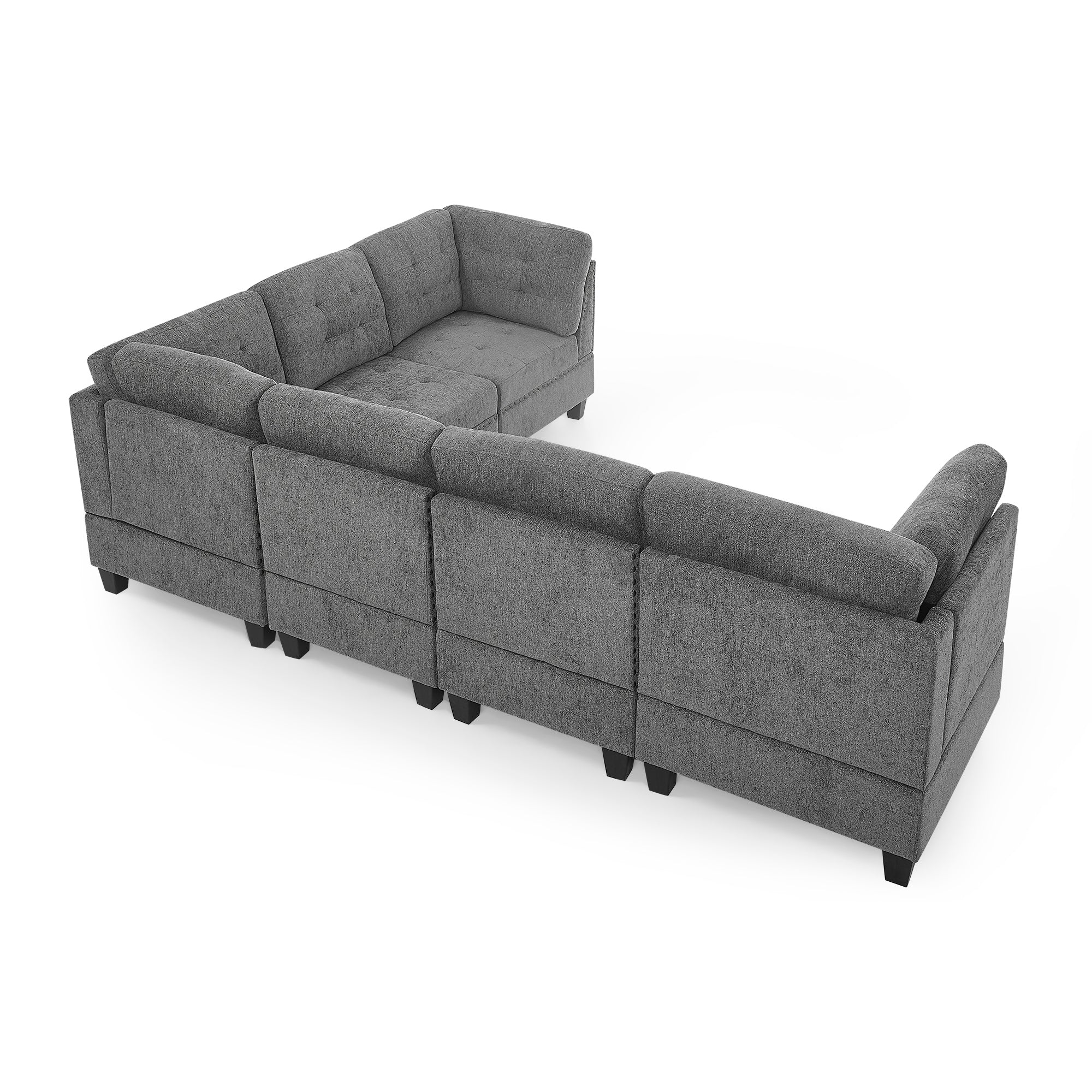 L shape Modular Sectional Sofa,DIY Combination,includes Three Single Chair and Three Corner ,Grey Chenille