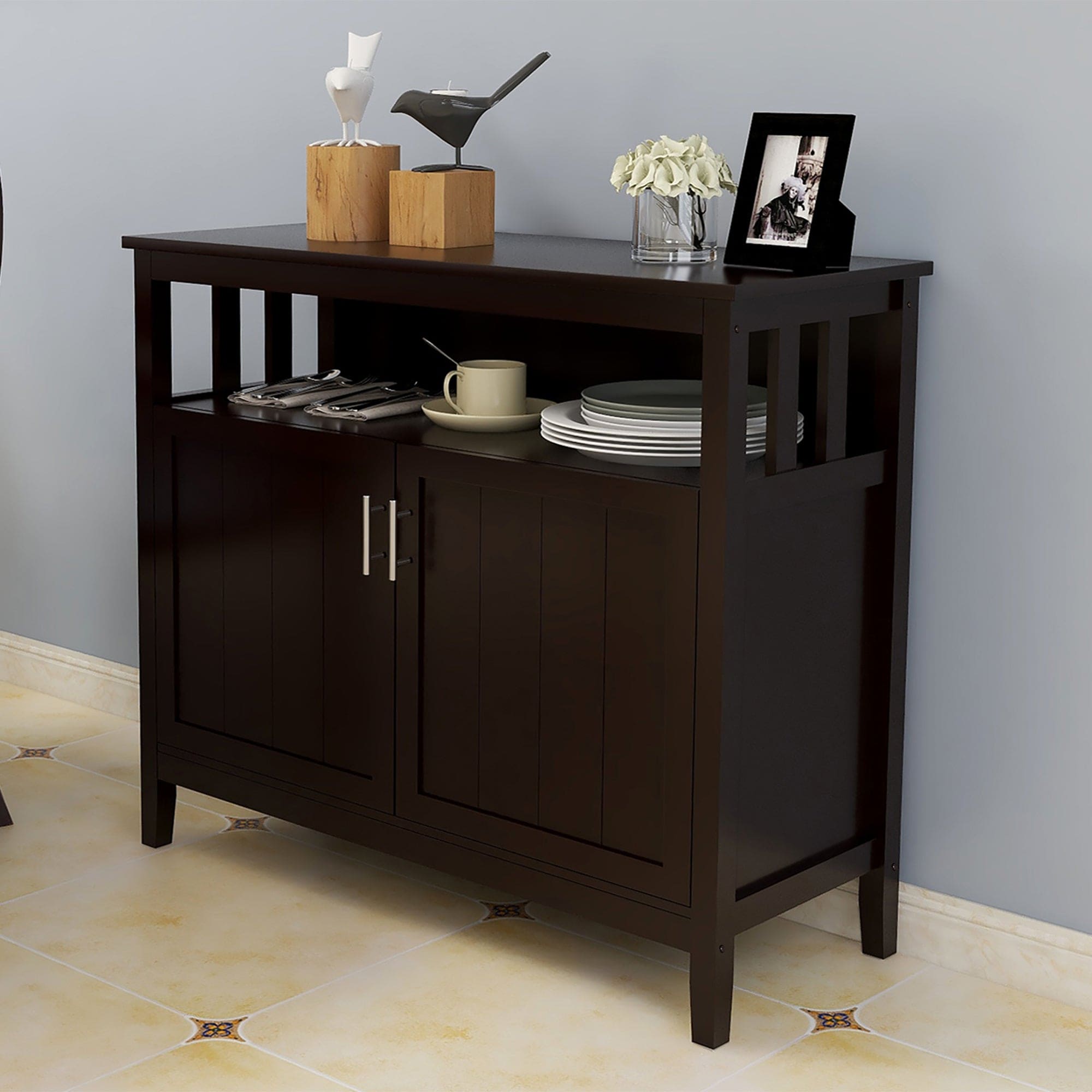 Kitchen Storage Sideboard And Buffet Server Cabinet-Brown Color