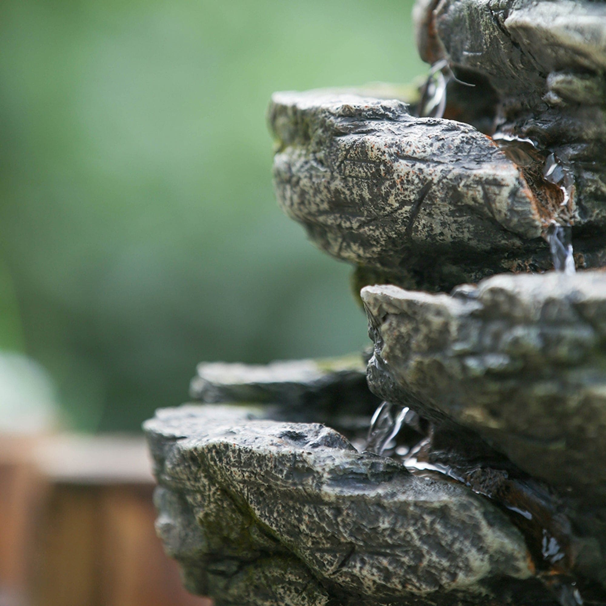 9x5x14" Indoor Gray Stone-Look Water Fountain, 7-tier Polyresin Cascading Rock Tabletop Fountain with LED Light