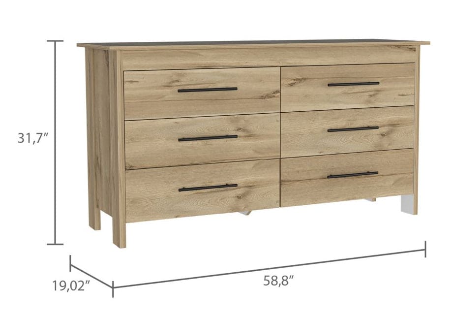 Southington 6-Drawer Rectangle Dresser Light Oak and White