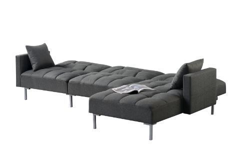 ACME Duzzy Reversible Adjustable Sectional Sofa w/2 Pillows, Dark Gray Fabric 50485