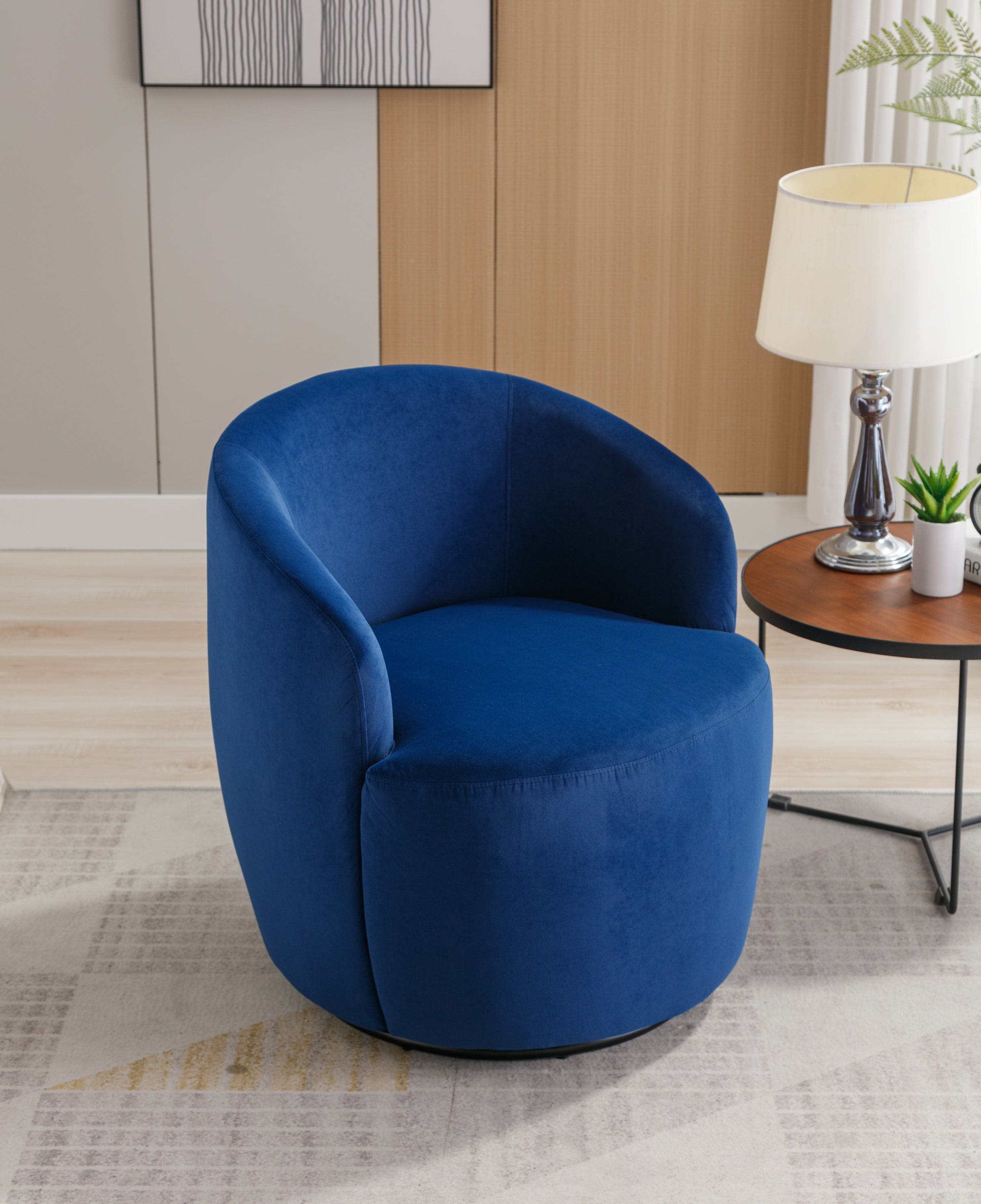 Velvet Fabric Swivel Accent Armchair Barrel Chair With Black Powder Coating Metal Ring,Blue