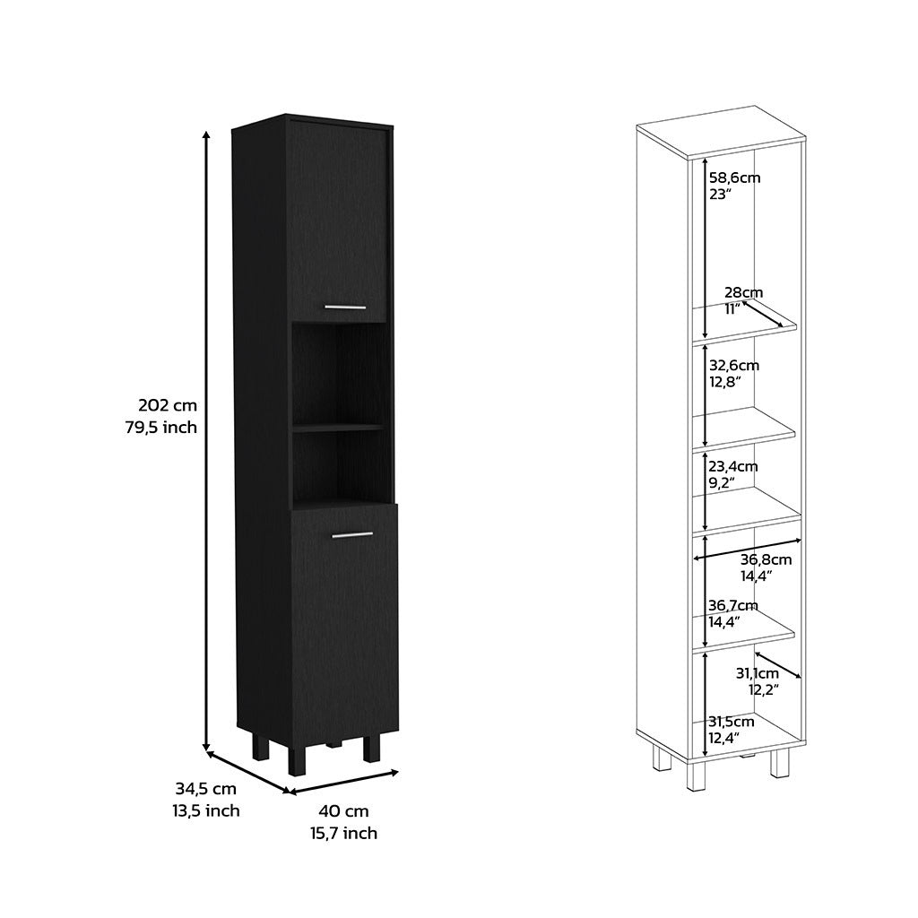 Pantry Cabinet Almada, Three Interior Shelves, Black Wengue Finish