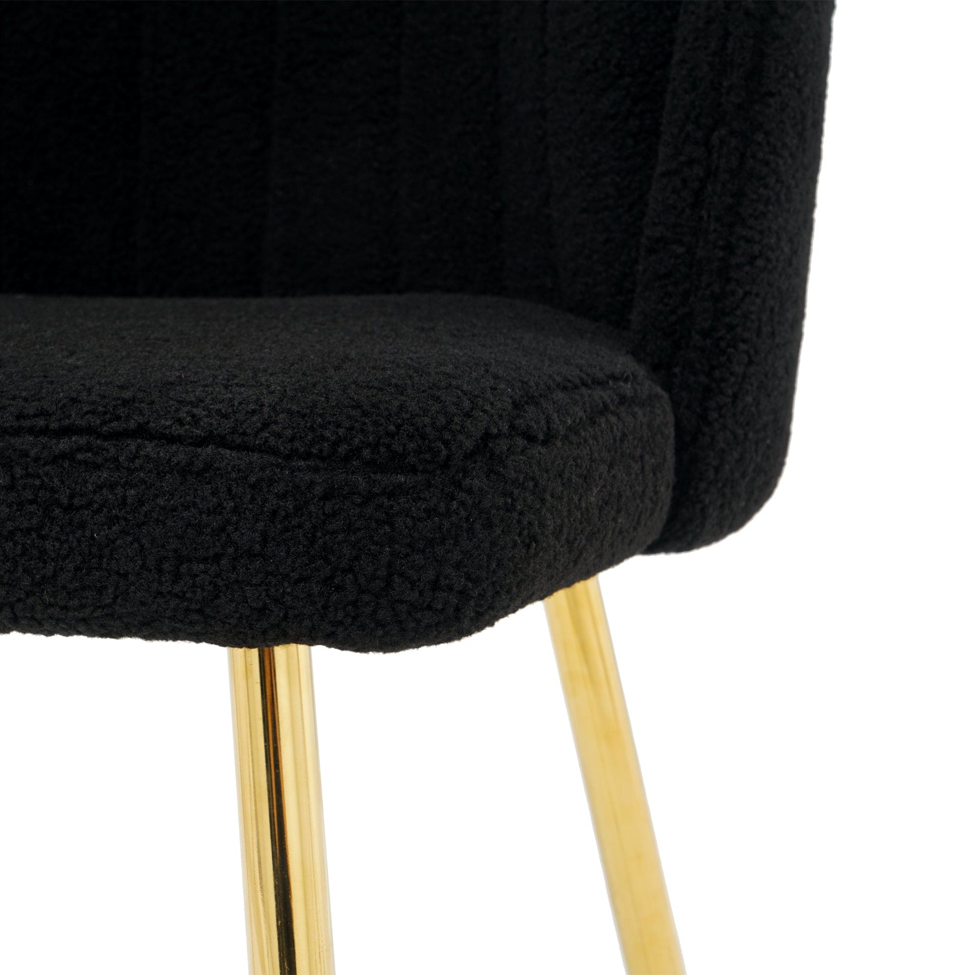 Modern simple black teddy fleece dining chair Fabric Upholstered Chairs home bedroom stool back dressing chair gold metal legs(set of 2)