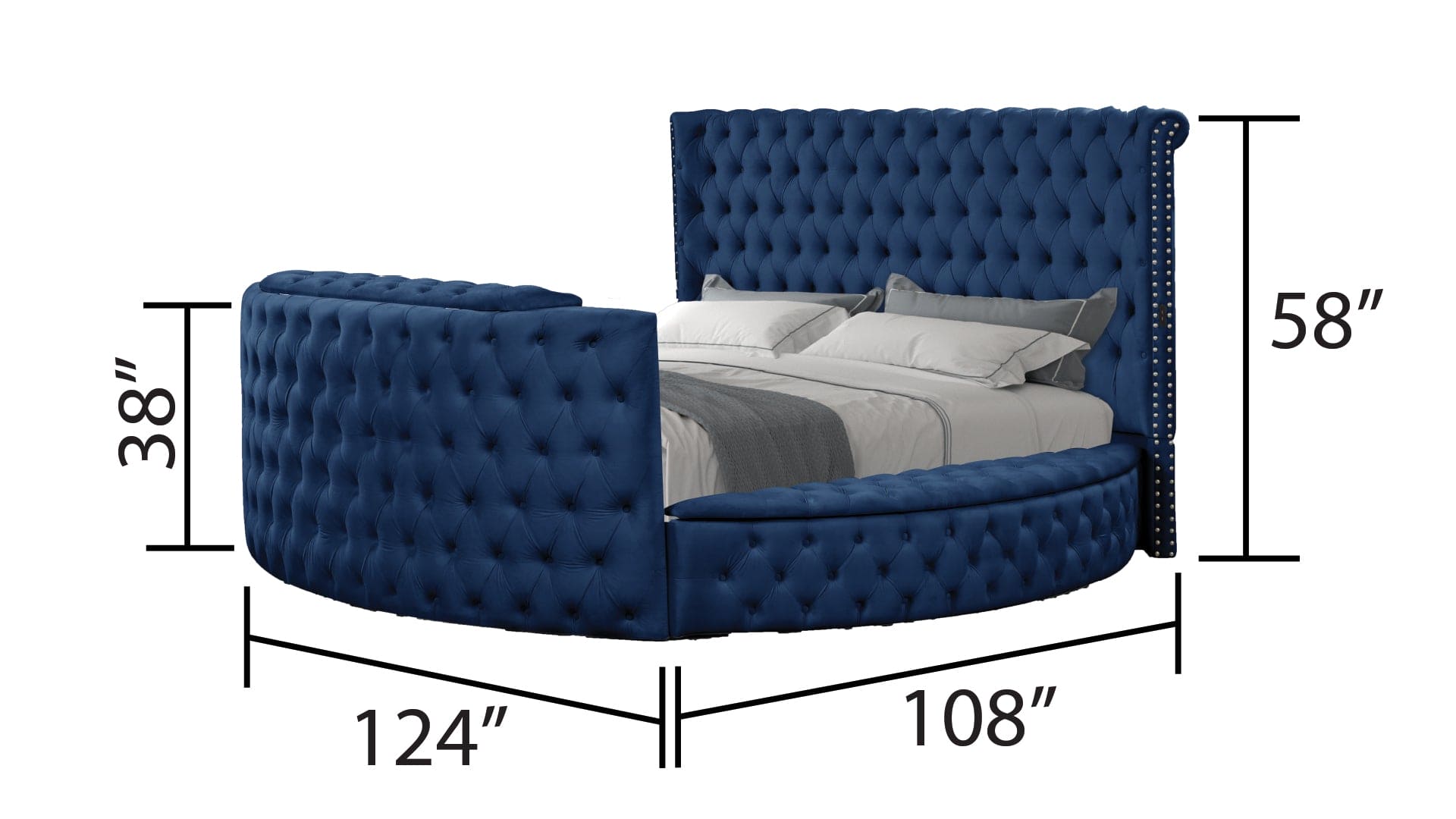 Maya Modern Style Crystal Tufted King Bed Made with wood in Blue