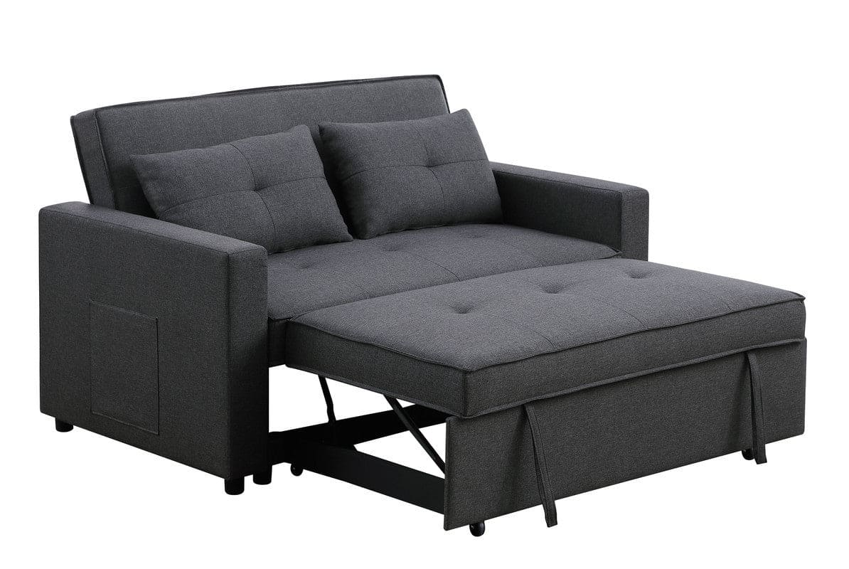 Zoey Dark Gray Linen Convertible Sleeper Loveseat with Side Pocket