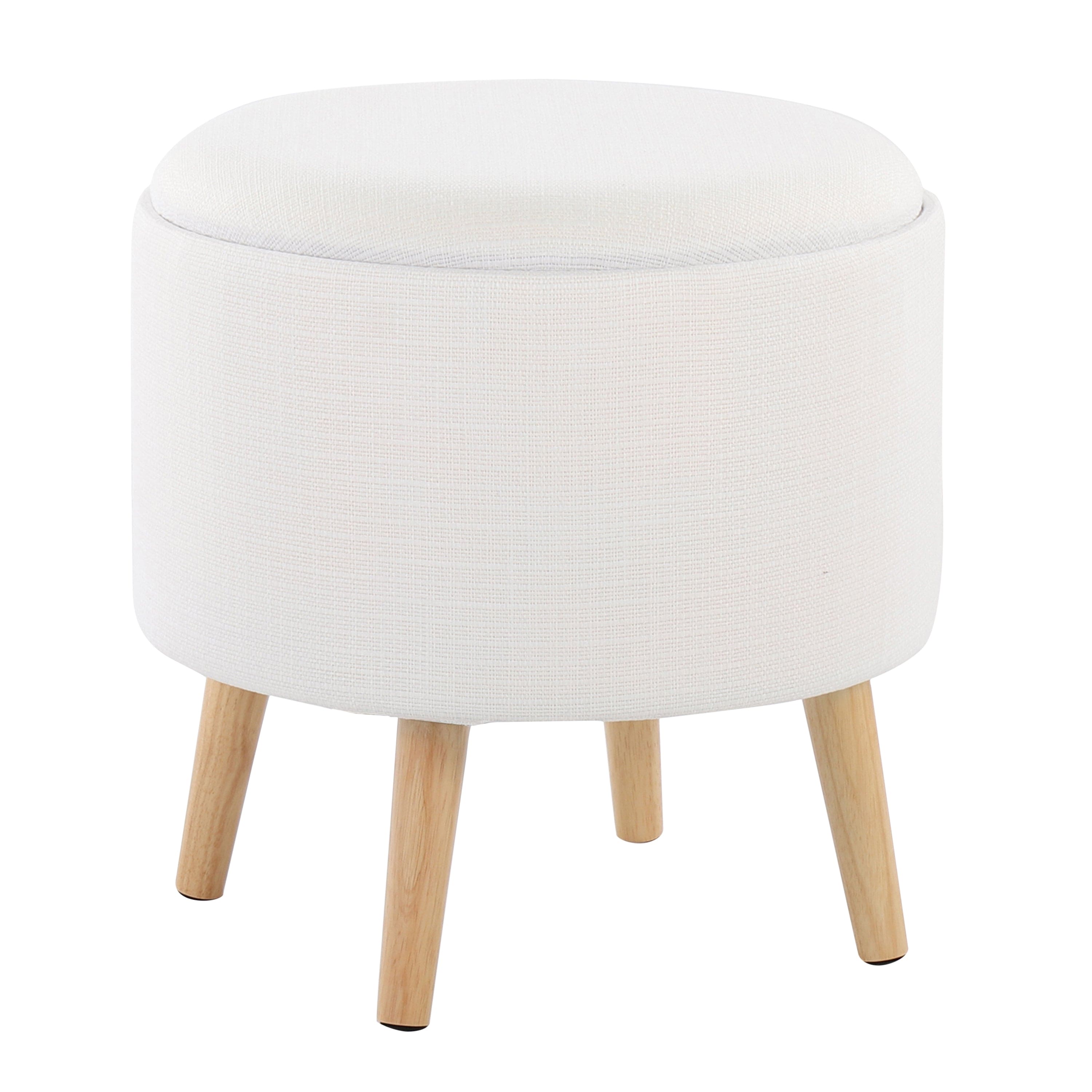 Tray Contemporary Storage Ottoman with Matching Stool in Cream Fabric and Natural Wood Legs by LumiSource