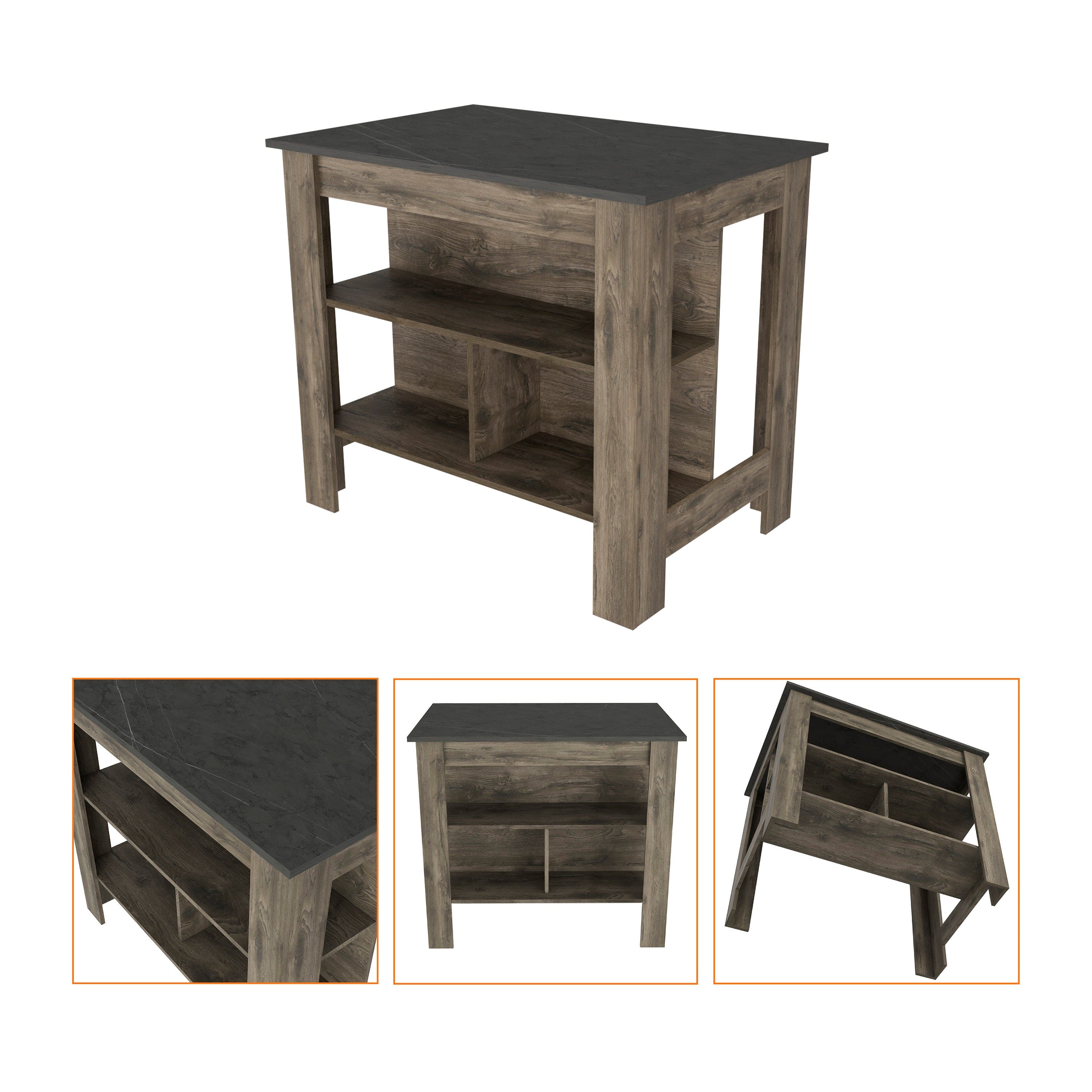 Kitchen Island Dozza, Three Shelves, Dark Brown / Onyx Finish