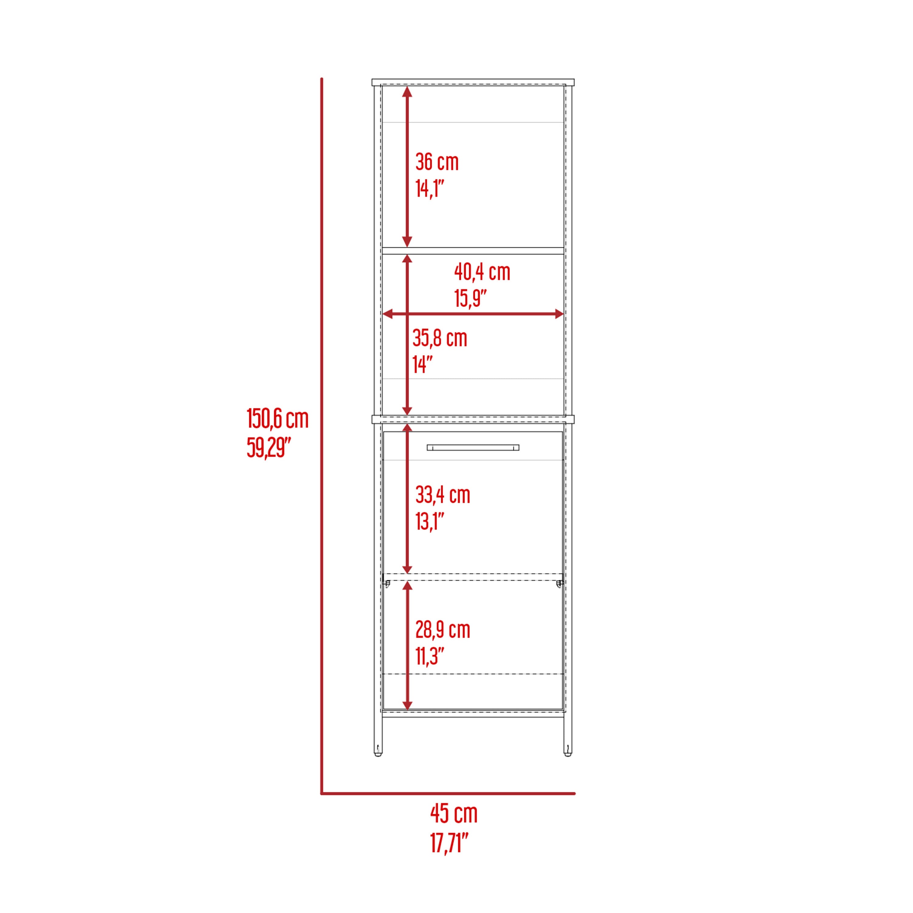 Kitchen Pantry Feery, Single Door Cabinet, Interior and External Shelves, White Finish