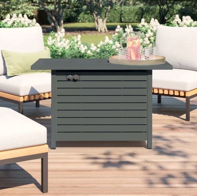 Living Source International 25 H x 42 W Outdoor Fire Pit Table with Lid (Gray)