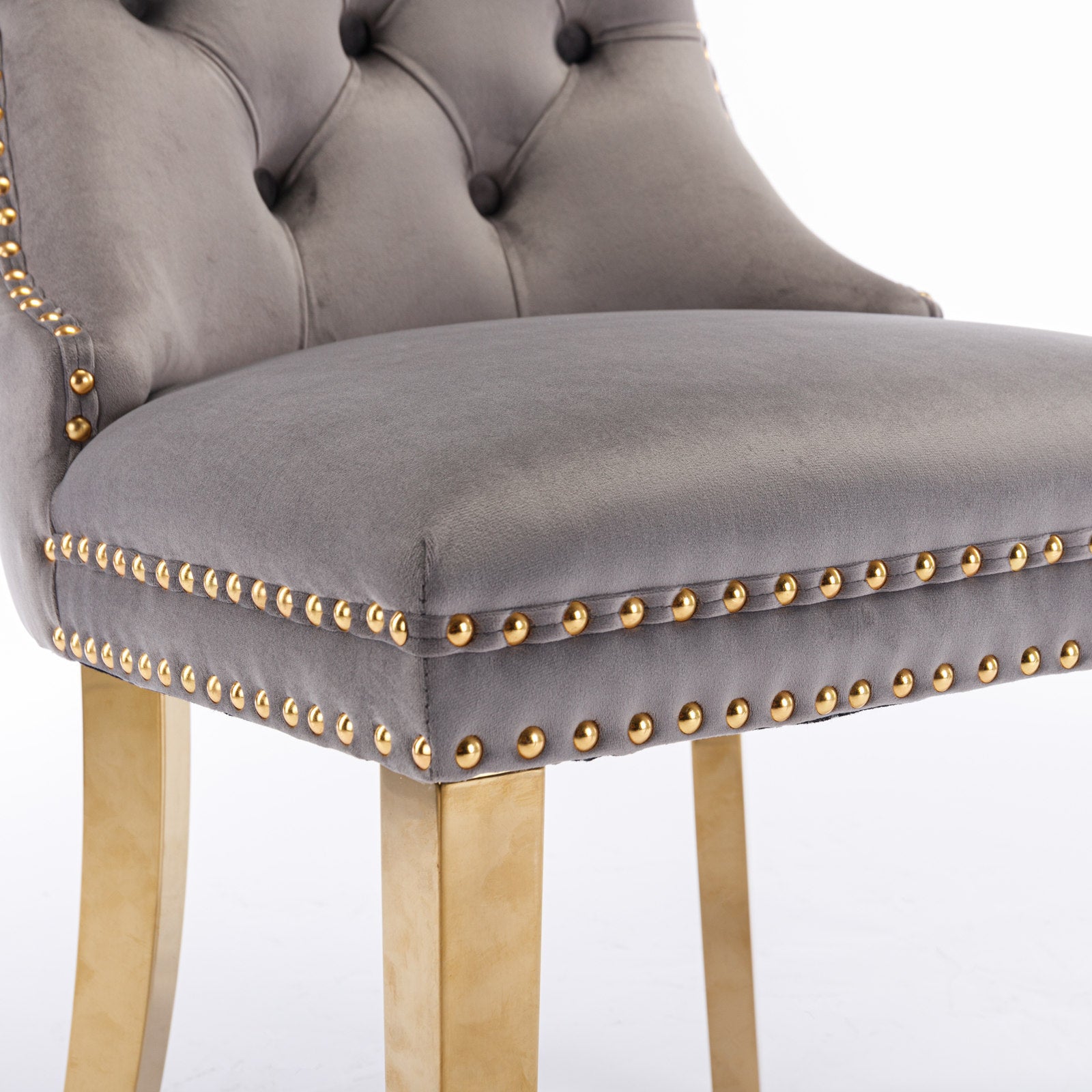 Nikki Collection Modern, High-end Tufted Solid Wood Contemporary Velvet Upholstered Dining Chair with Golden Stainless Steel Plating Legs,Nailhead Trim,Set of 2,Gray and Gold, SW1601GY