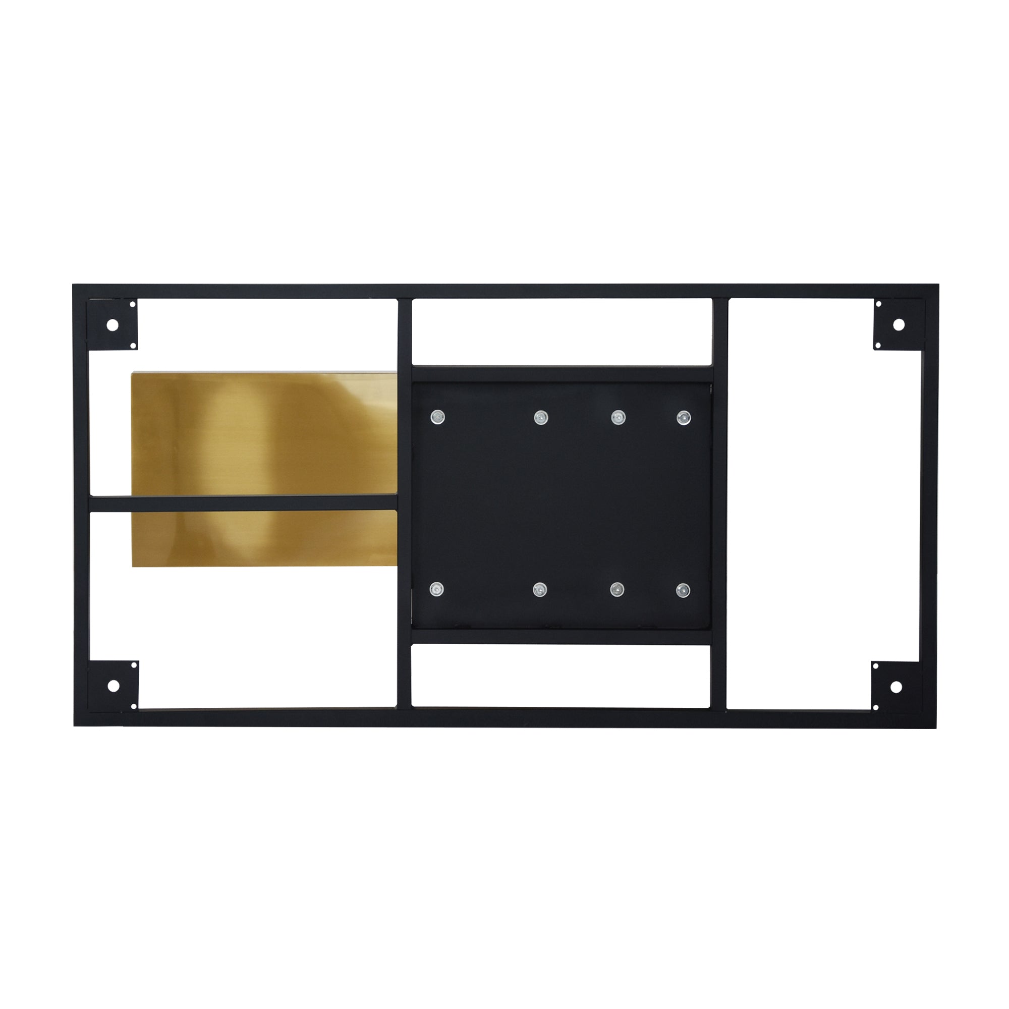 78.74"modern artificial stone black straight panel, golden+white metal legs-can accommodate 8 people.(Not including chairs)