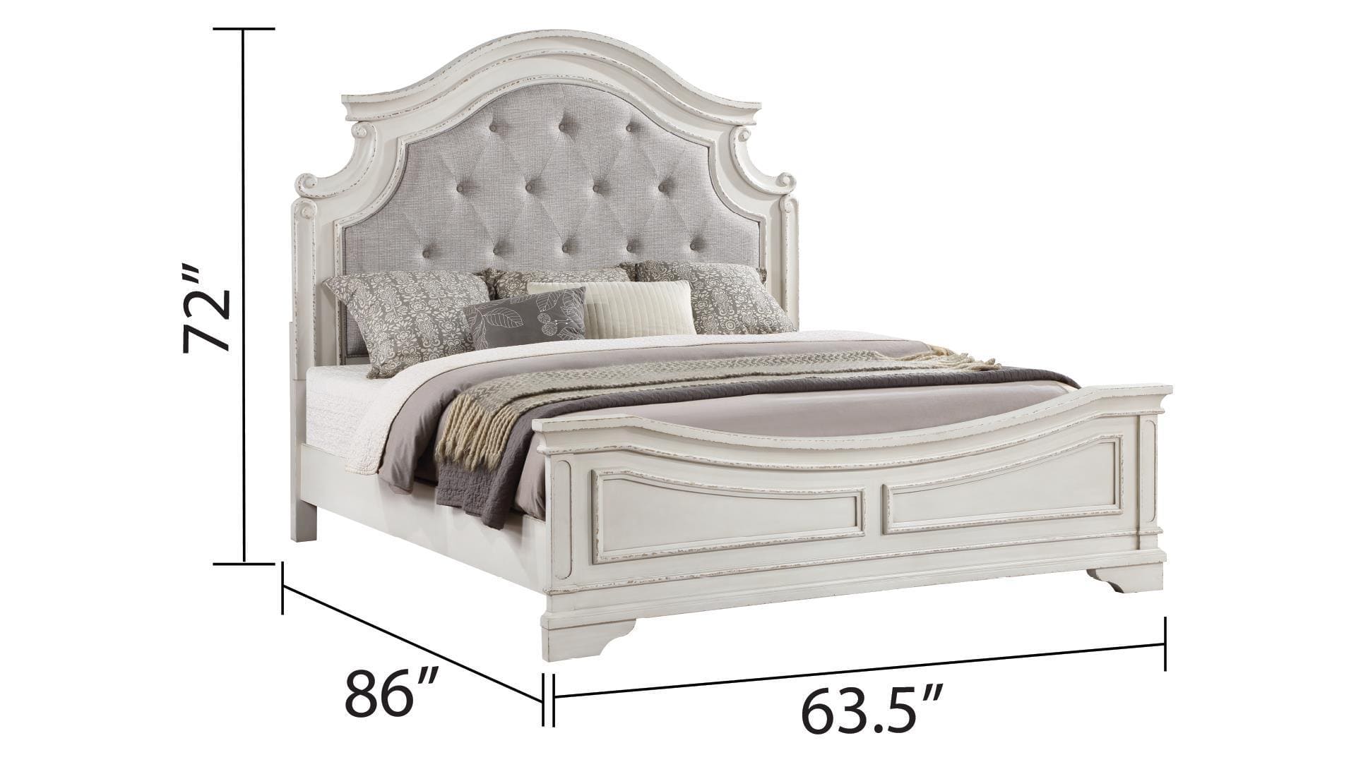 Noble Traditional Style Queen Bed with Button Tufted Upholstery Headboard Made with Wood in Antique White