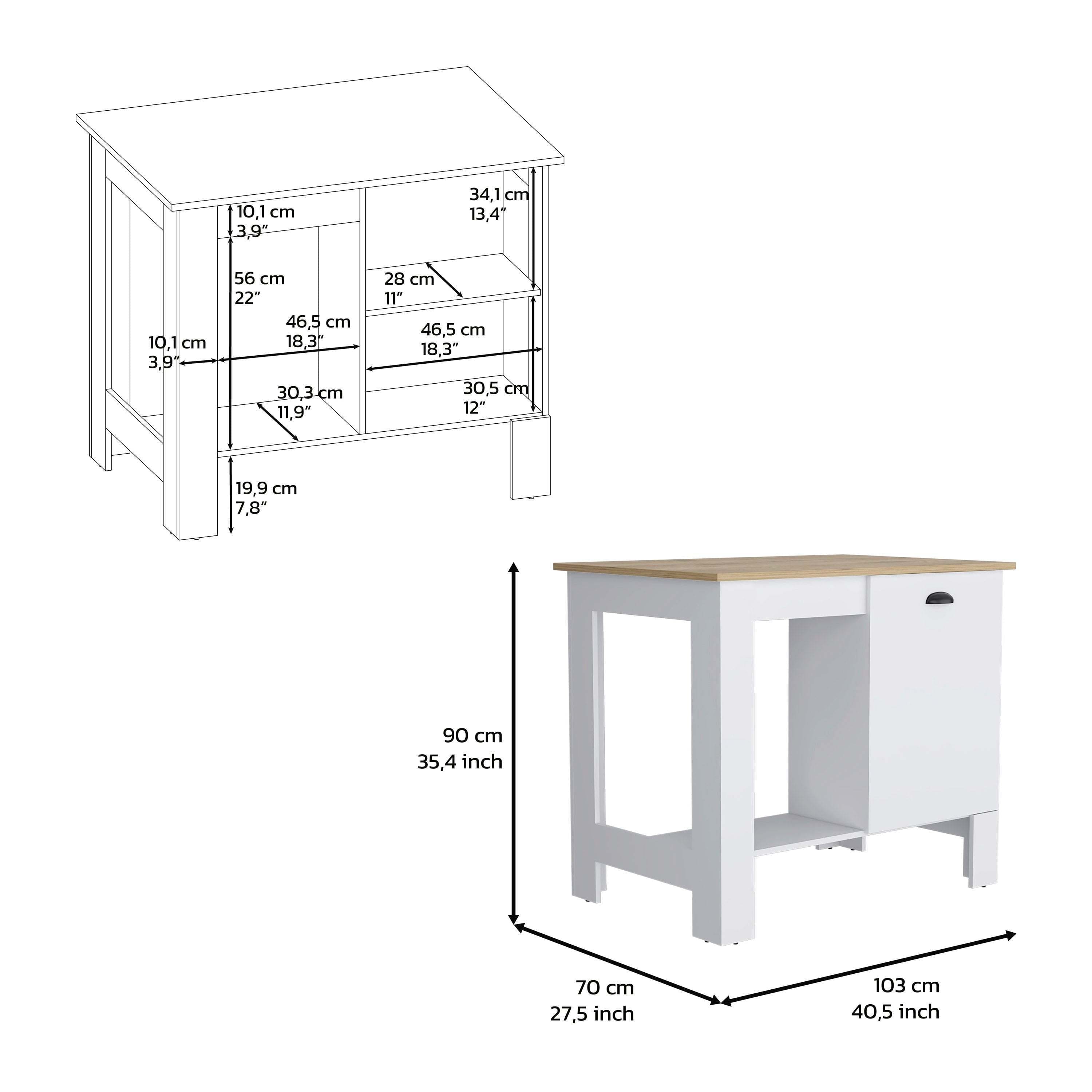 DEPOT E-SHOP Caddo Kitchen Island with Storage and Cabinet, White / Macadamia