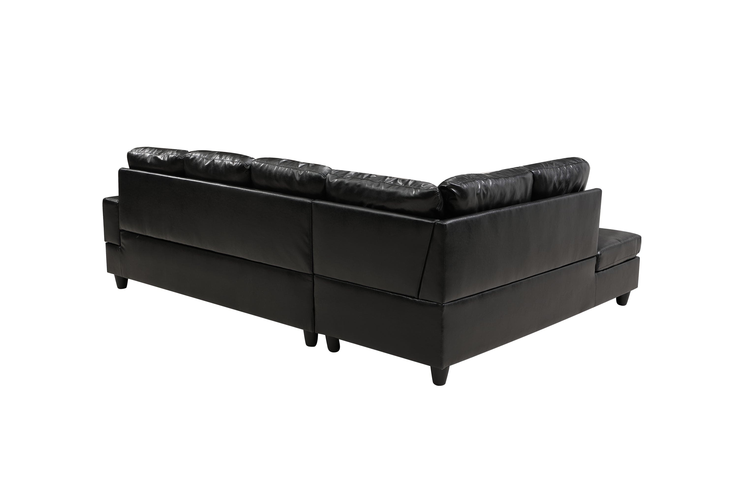 3 Piece Modular Sofa Set, (Black) Faux Leather Right Side Lounger with Free Storage Footrest