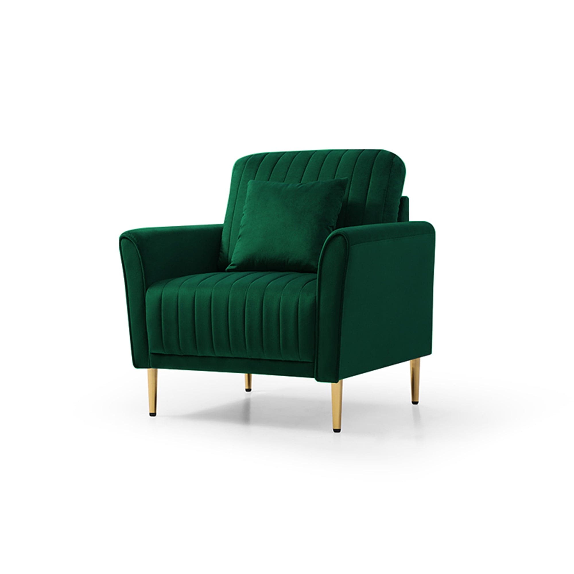 Modern Accent Chair Roll Arm Fabric Chairs, Contemporary Leisure Side Chair, Armchair for Living Room or Bedroom with Metal Legs, Upholstered Single Sofa Club Chair Green