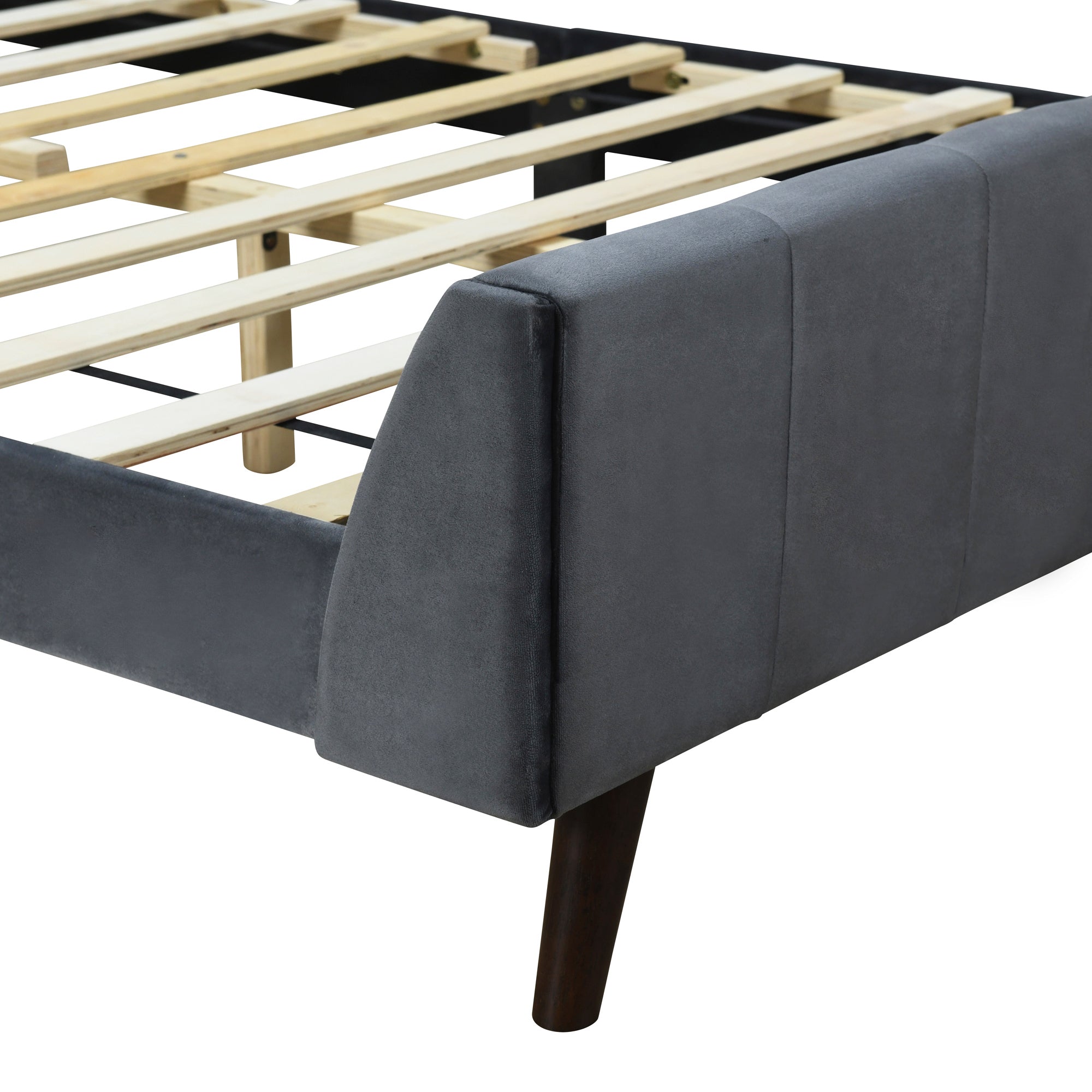 Full Size Upholstered Platform Bed, Velvet, Gray