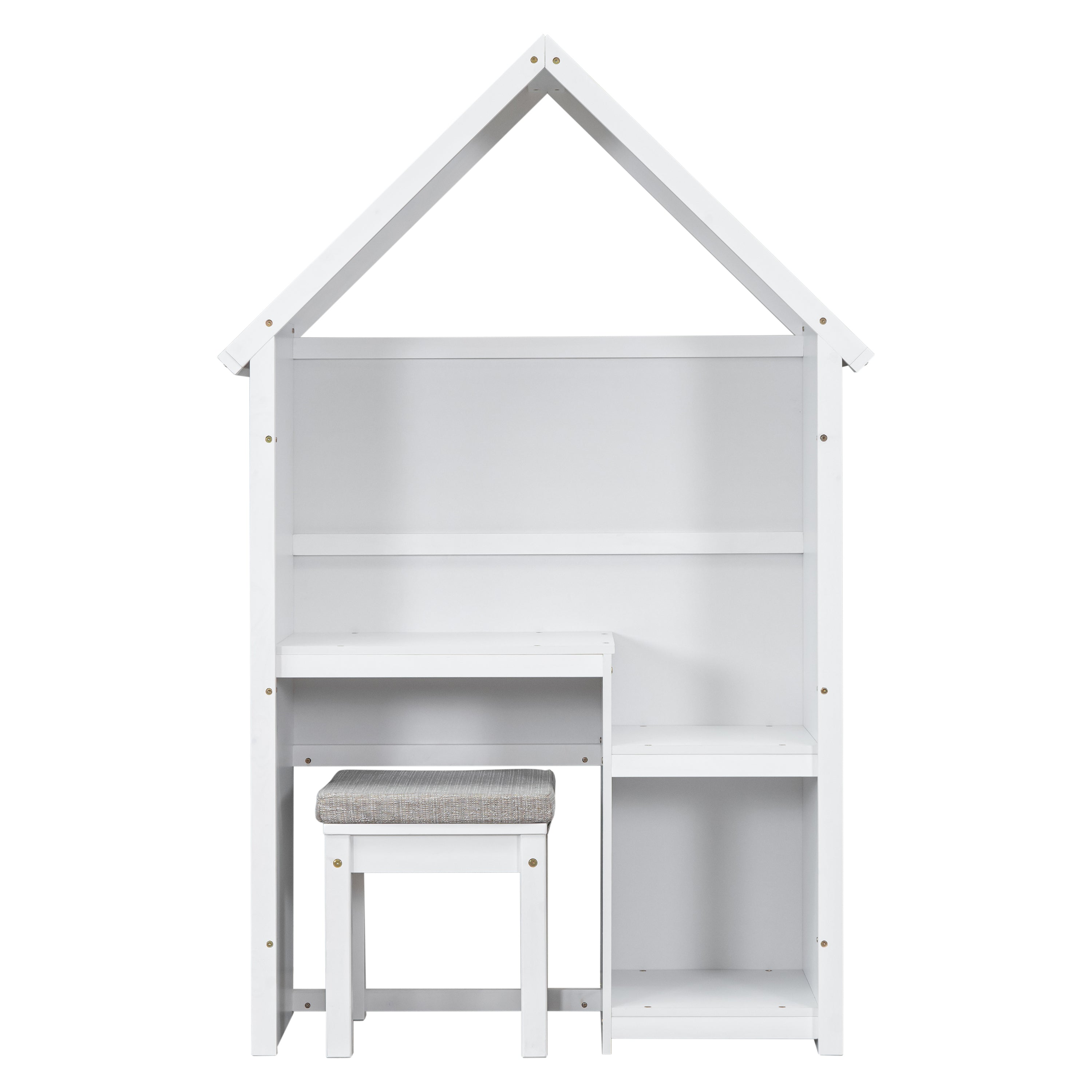 House-Shaped Desk with a cushion stool,White