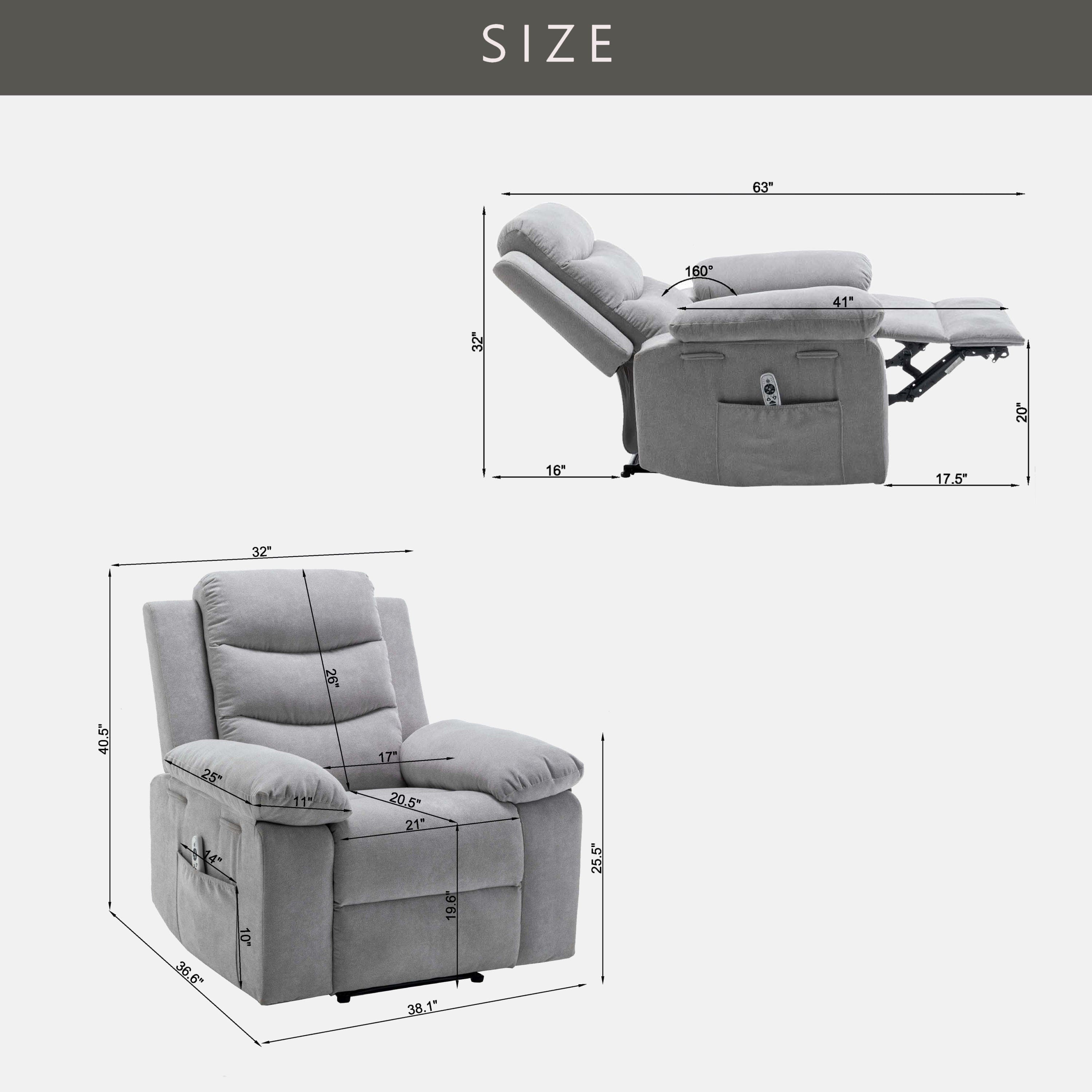 Power Recliner Chair with Adjustable Massage Function, Recliner Chair with
Heating System for Living Room, Light Gray color fabric