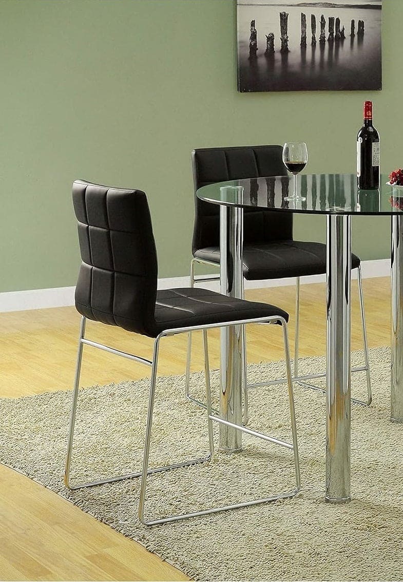 Black Color Leatherette 2pcs Counter Height Dining Chairs Chrome Metal Legs Dining Room Counter Height Chairs