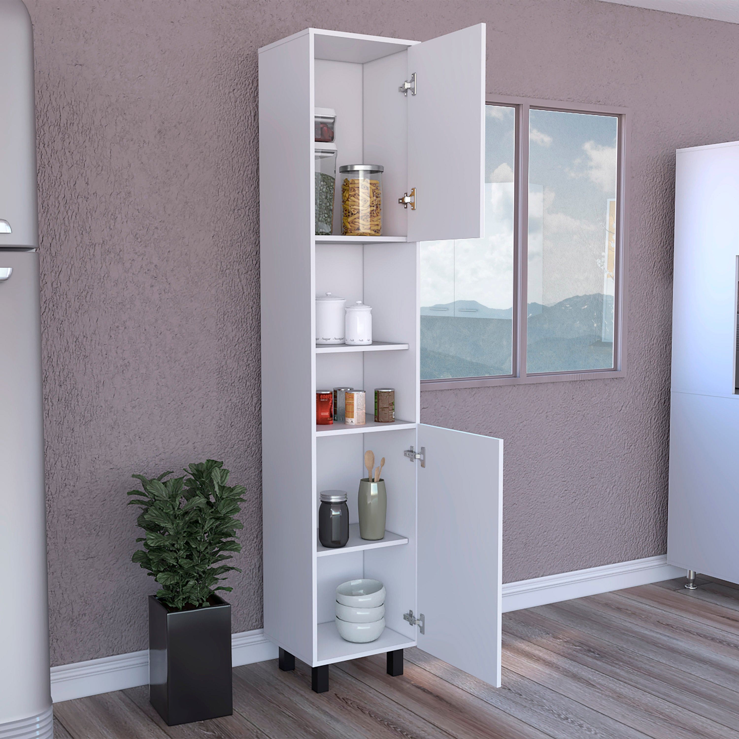 Pantry Cabinet Almada, Three Interior Shelves, White Finish