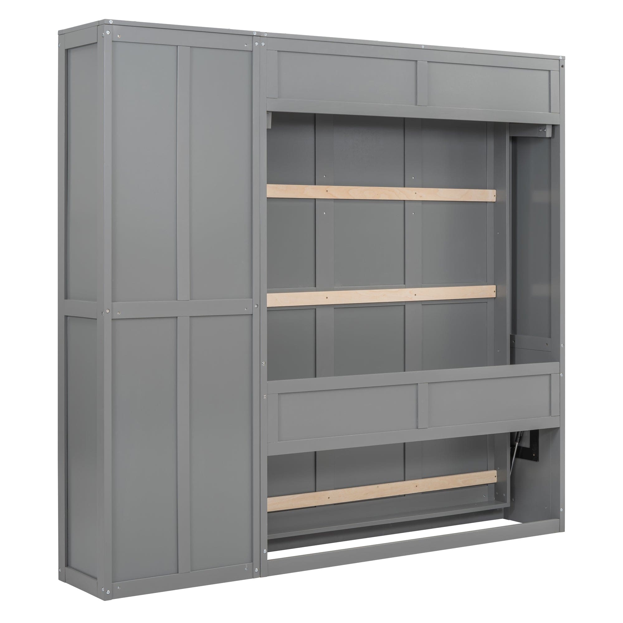 Full Size Murphy Bed Wall Bed with Shelves,Gray