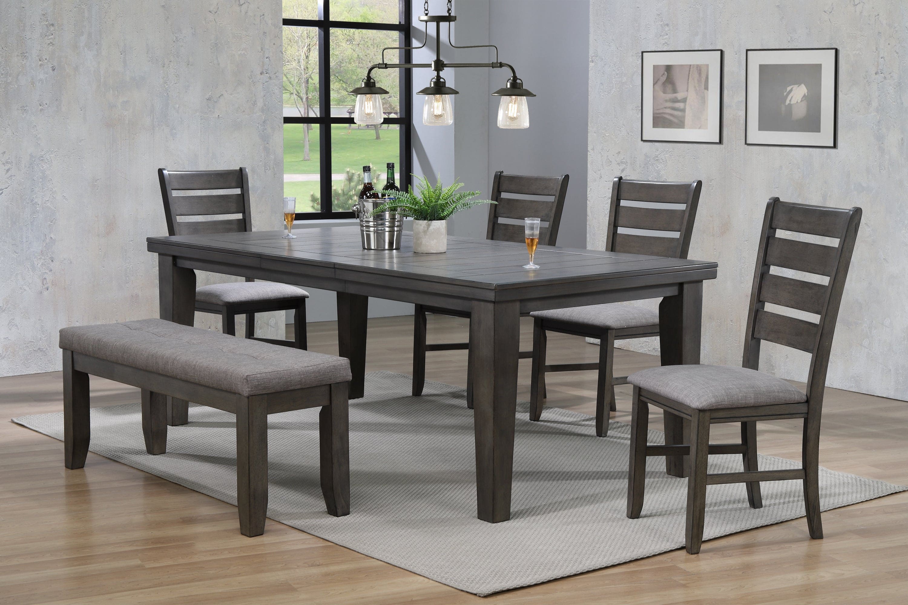 1pc Contemporary Style Dining Rectangular Table with18" Leaf Tapered Block Feet Gray Finish Dining Room Solid Wood Wooden Furniture