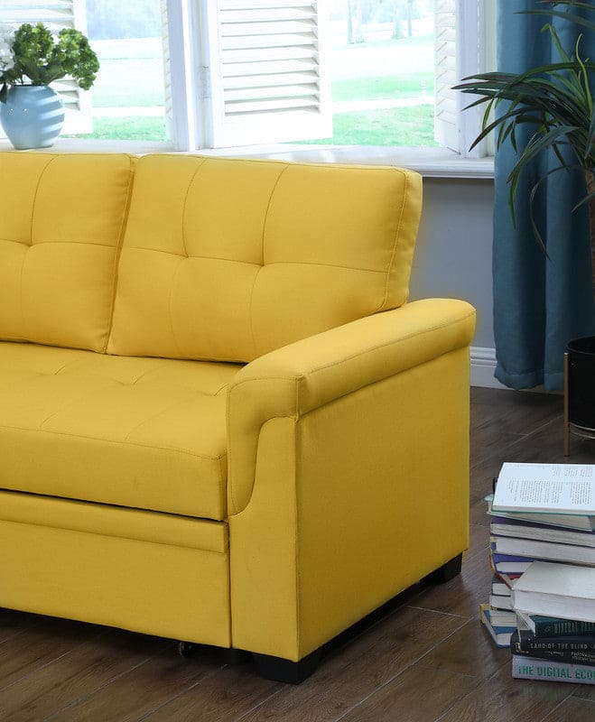 Lucca Yellow Linen Reversible Sleeper Sectional Sofa with Storage Chaise