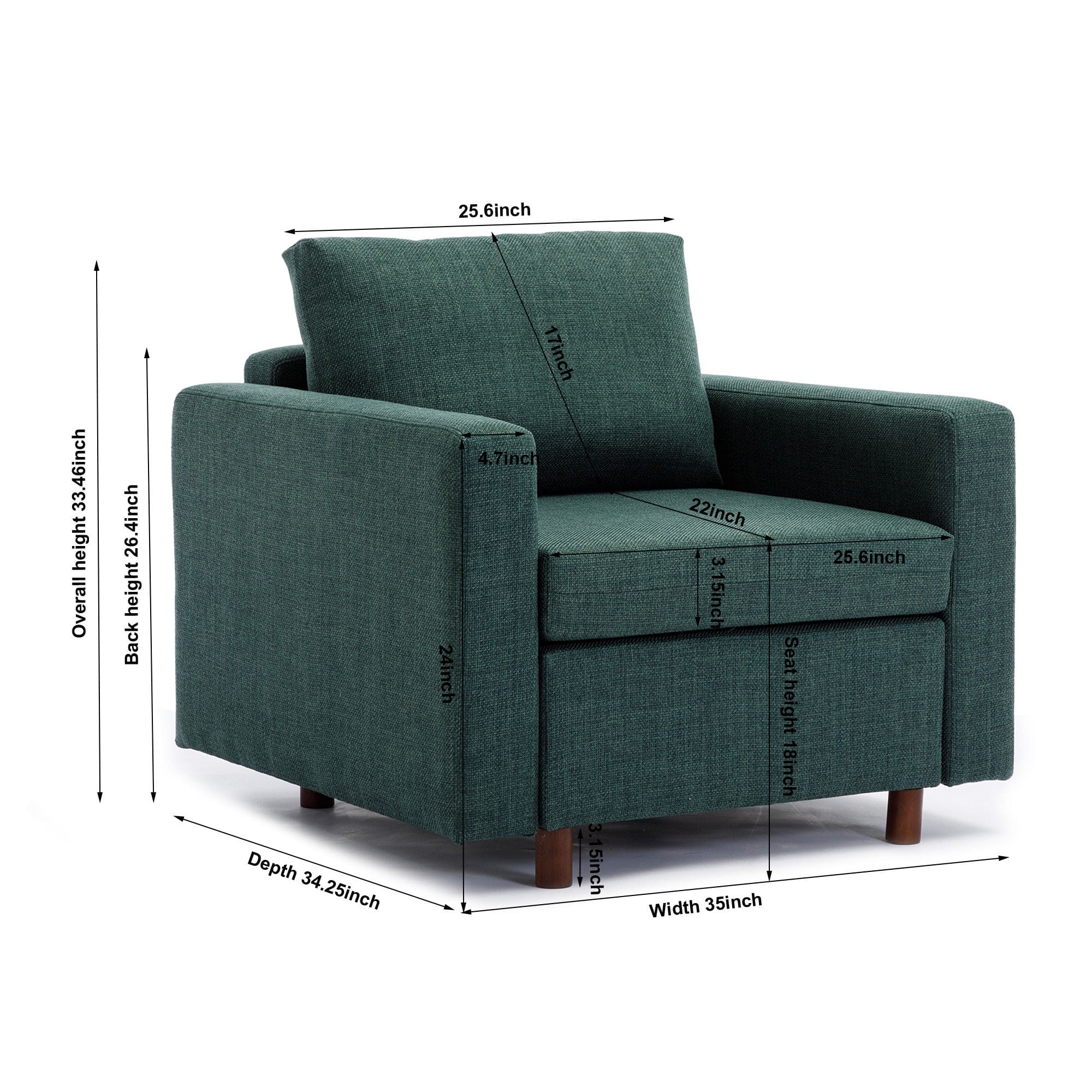 Single Seat Module Sofa Sectional Couch With Armrest With 1 Ottoman,Cushion Covers Non-removable and Non-Washable,Green