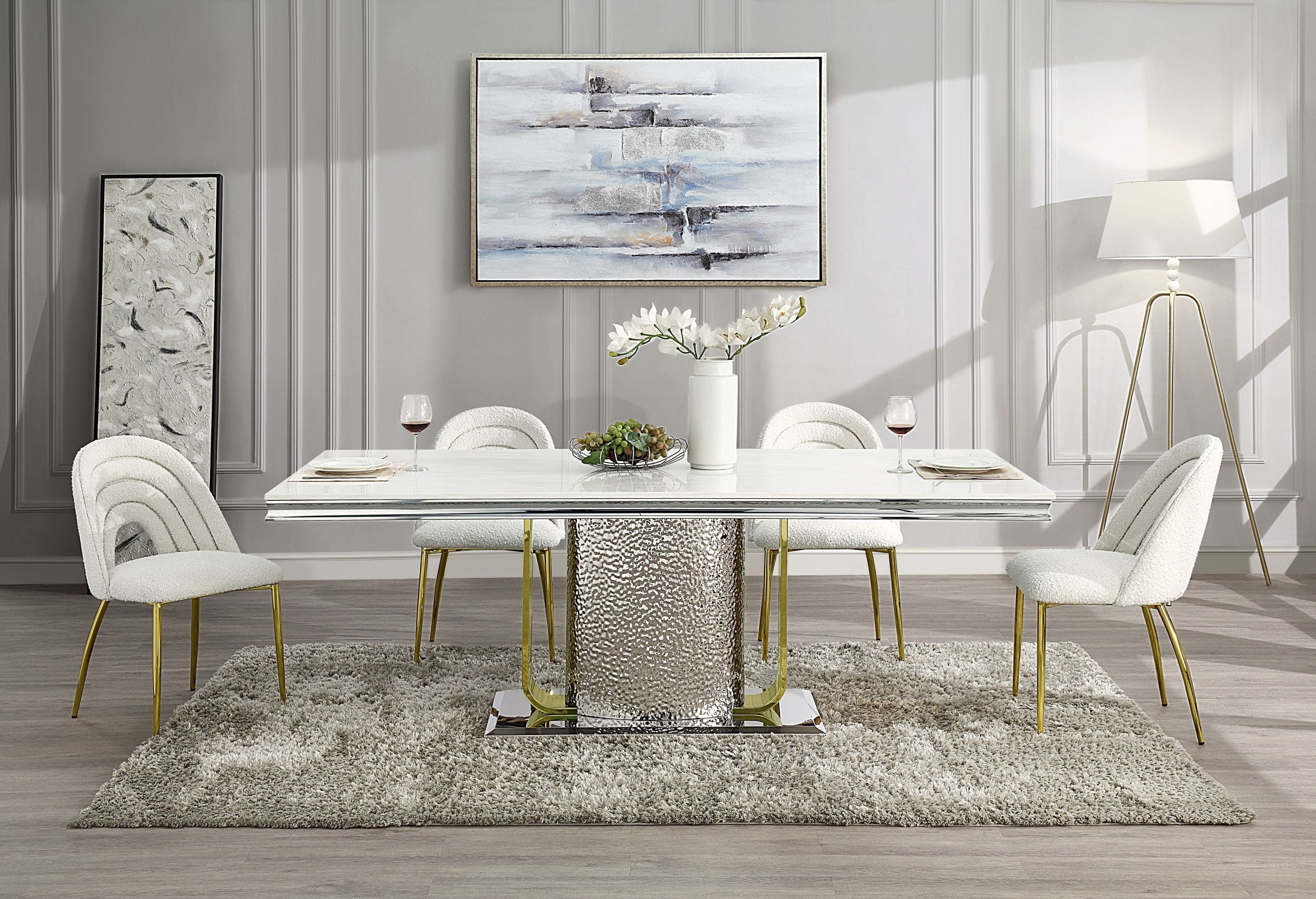 ACME Fadri Side Chair (Set-2), Teddy Sherpa & Mirrored Gold Finish DN01953