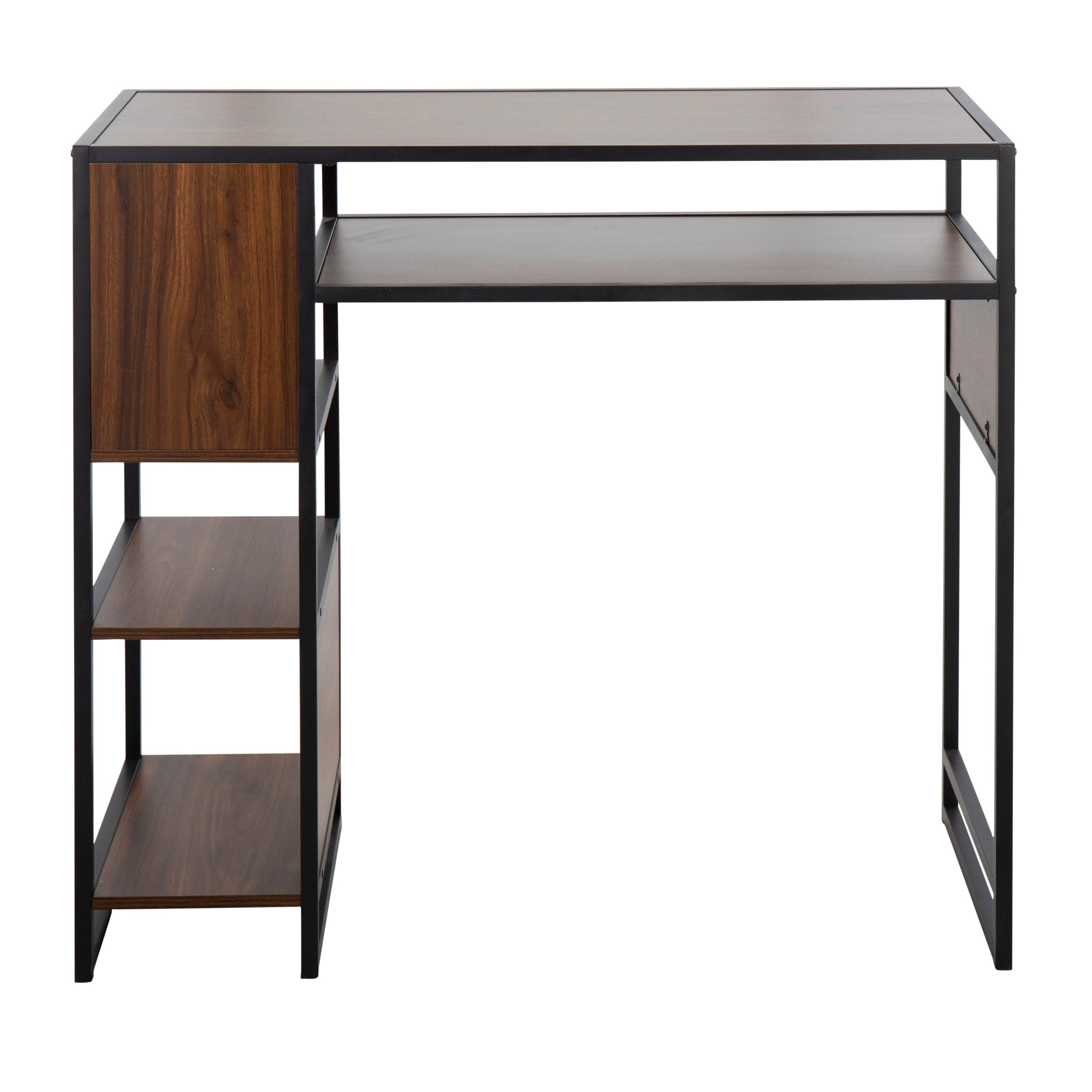 Display Farmhouse Bar Height Table with Storage Space in Black Metal and Walnut Wood by LumiSource