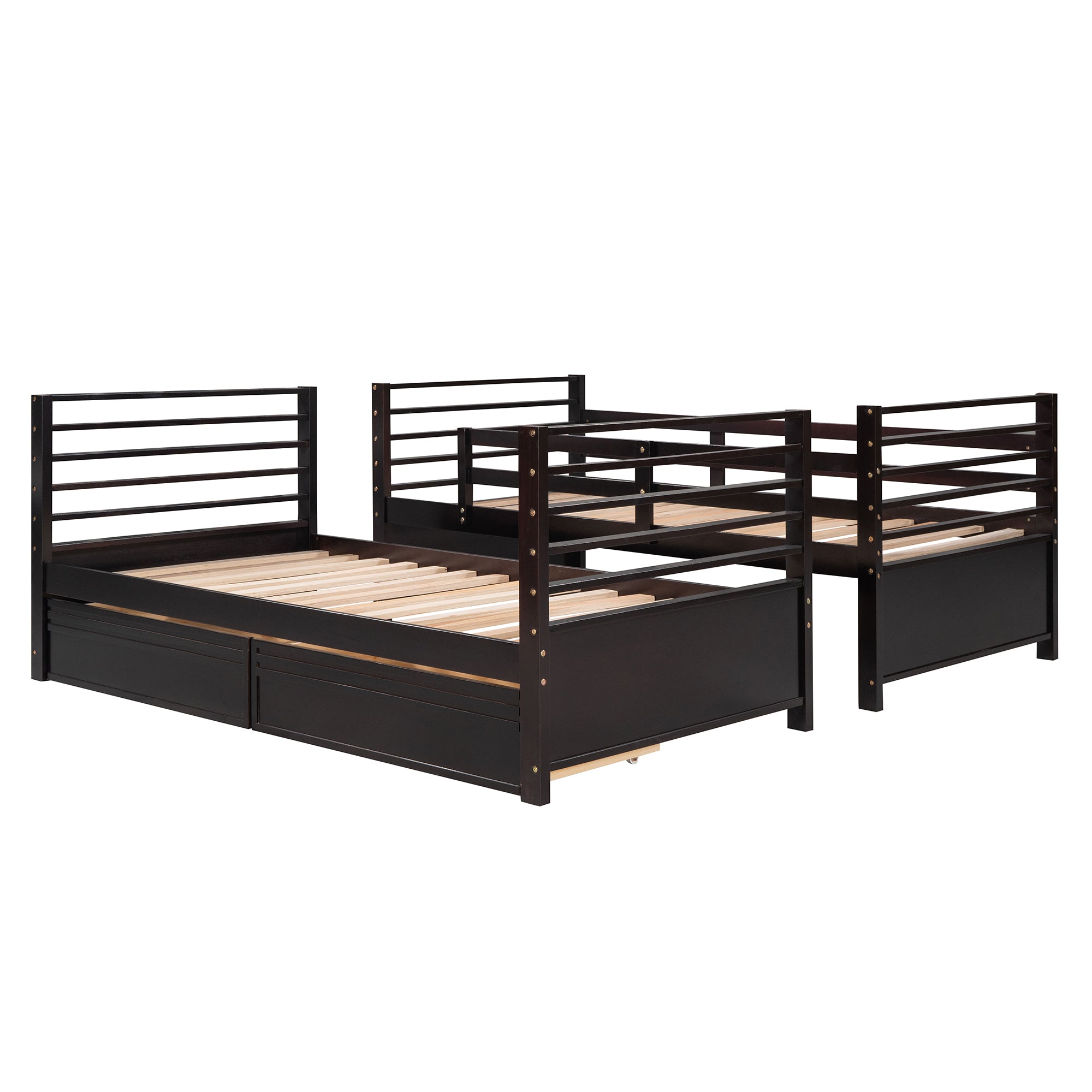 Twin over Twin Wood Bunk Bed with Two Drawers - Espresso·