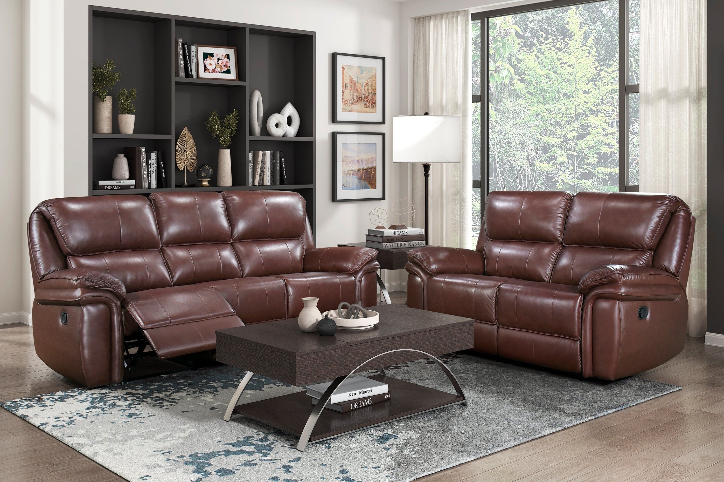 Double Reclining Loveseat Brown Leather Luxurious Comfort Style Living Room Furniture 1pc