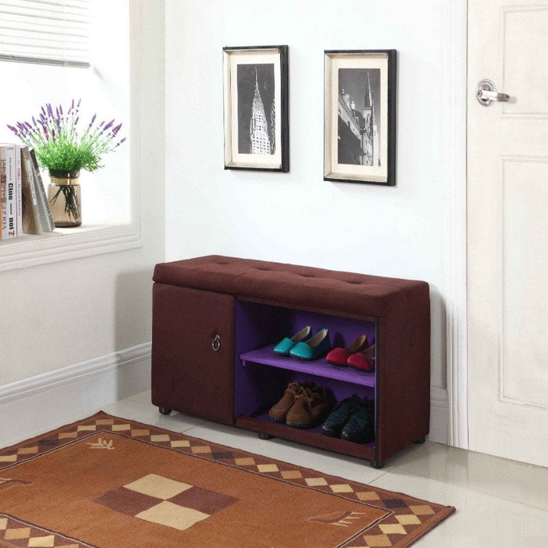 18" Tall Storage Ottoman with Shoe Compartment, Brown