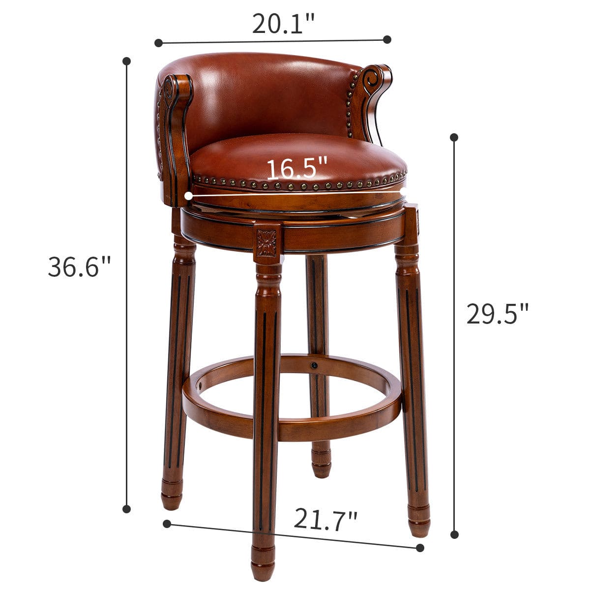 Seat height 29.5''  Cow top Leather Wooden Bar Stools, 360 Degree Swivel Bar Height Chair with Backs for Home Kitchen Counter(brown 1pc)