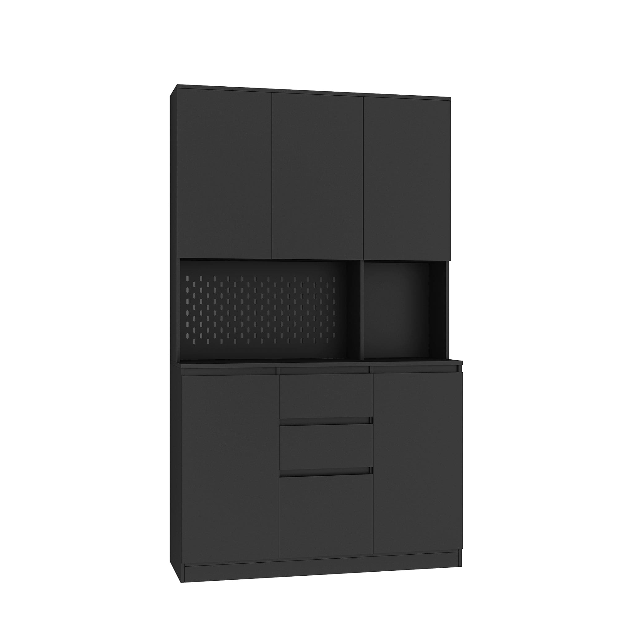 74" Freestanding Kitchen Pantry Cabinet Cupboard with 6 Doors,3 Shelves and 2 Drawer,Versatile Wardrobe & Kitchen Cabinet,Craft Storage Cabinet,Laundry Room Storage for Bedroom Kitchen (Black)