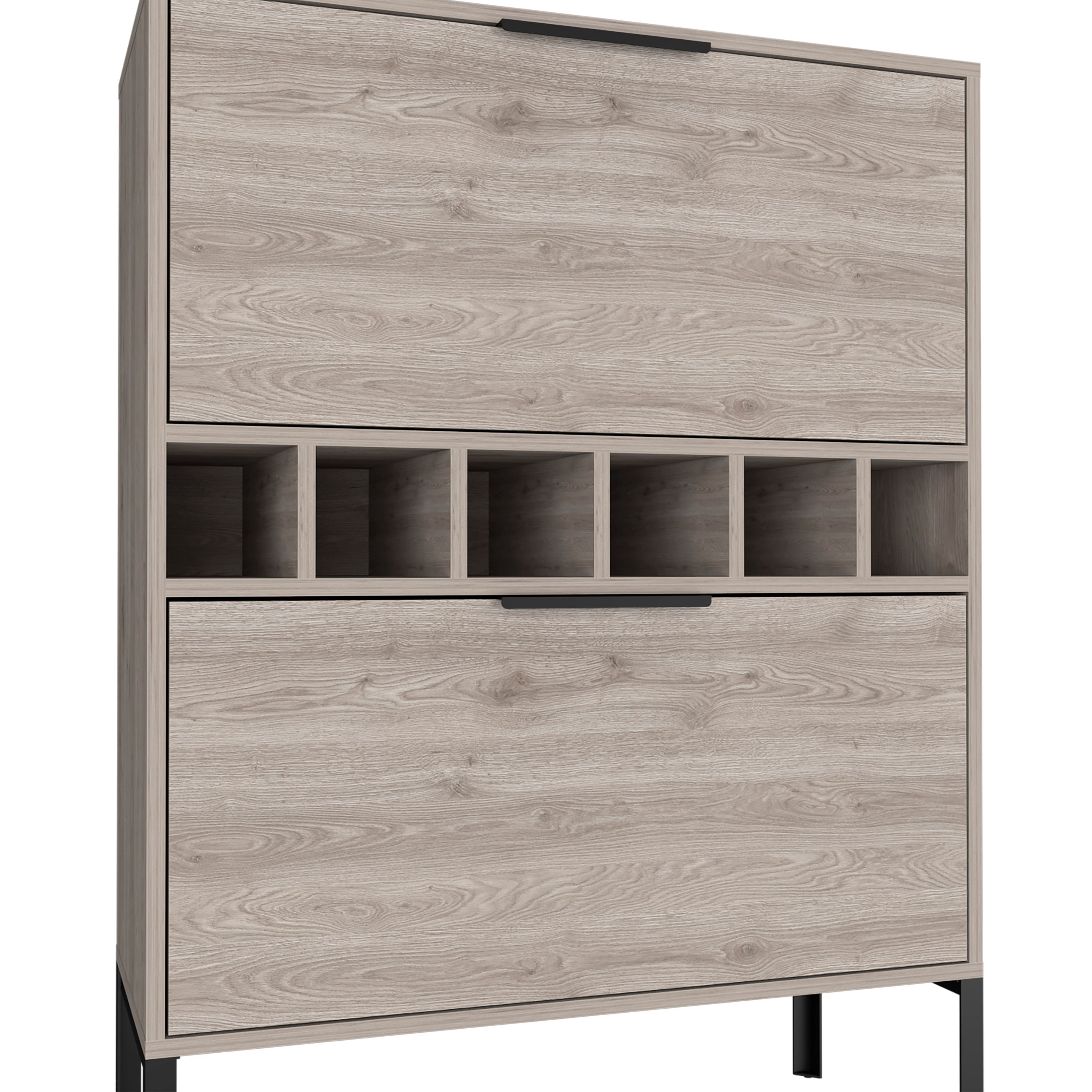 Bar Cabinet Puertu, Six Wine Cubbies, Double Door Cabinet, Light Gray Finish