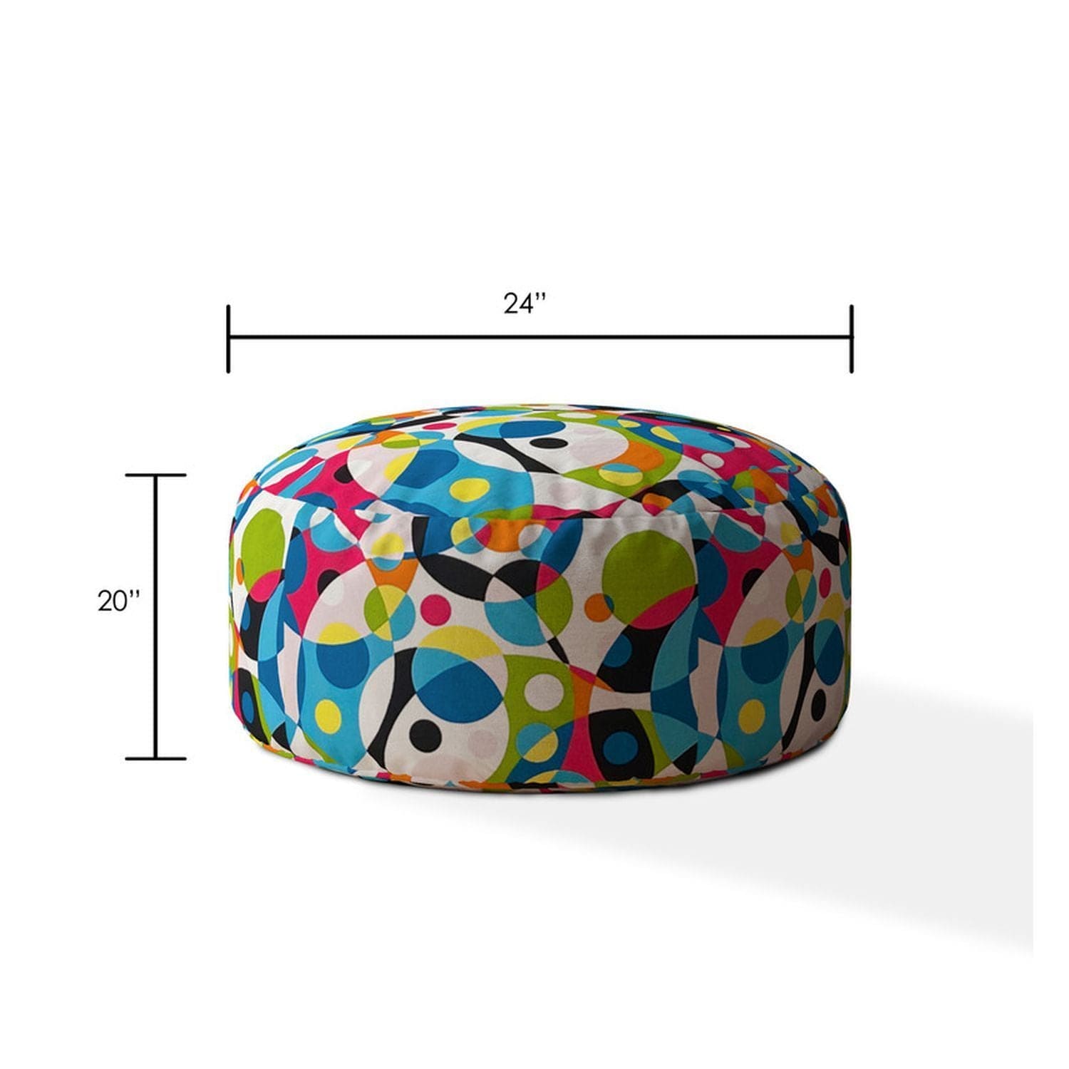 Indoor MOD Mod Round Zipper Pouf - Stuffed - Extra Beads Included! - 24in dia x 20in tall