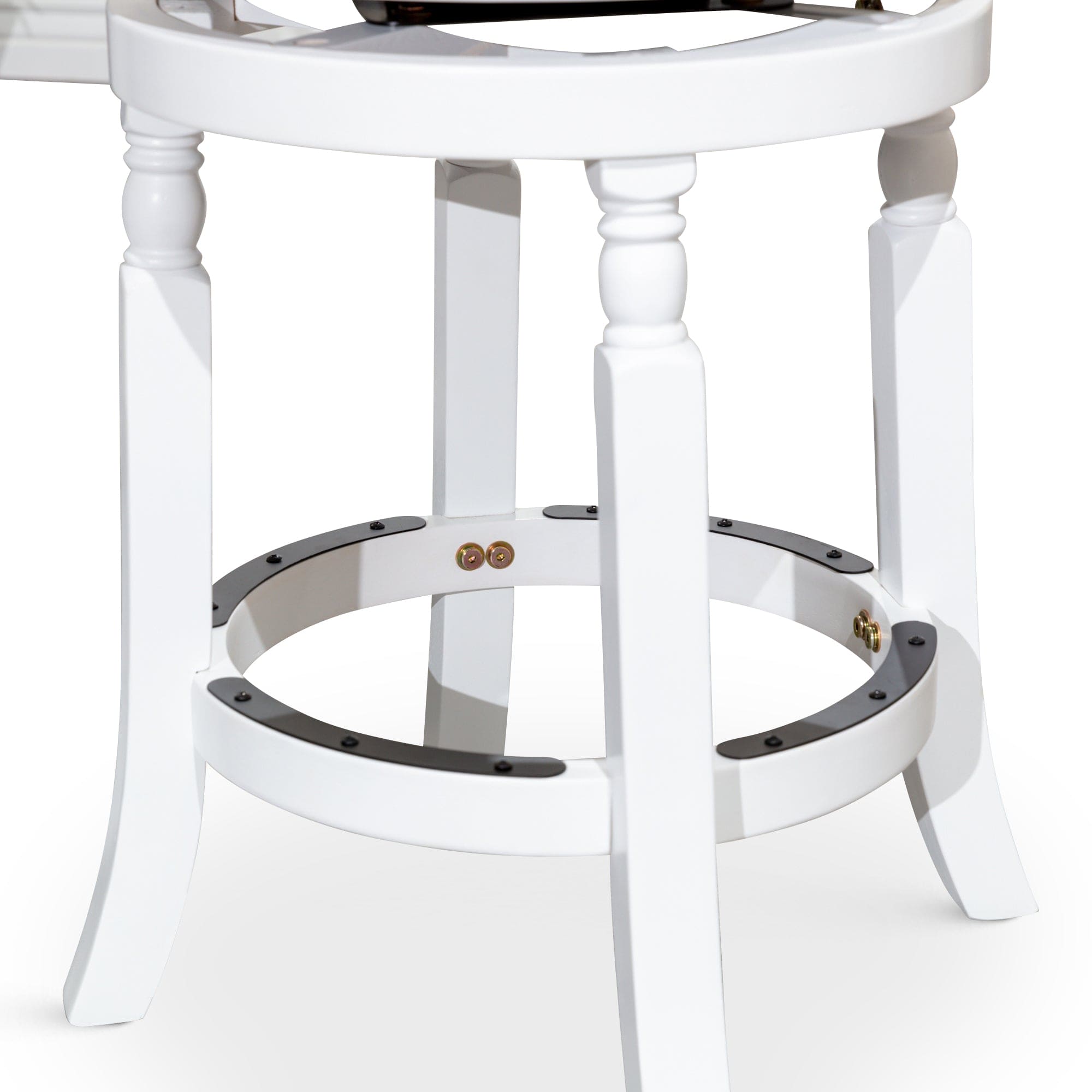 30" Bar Stool, White Finish, Black Leather Seat