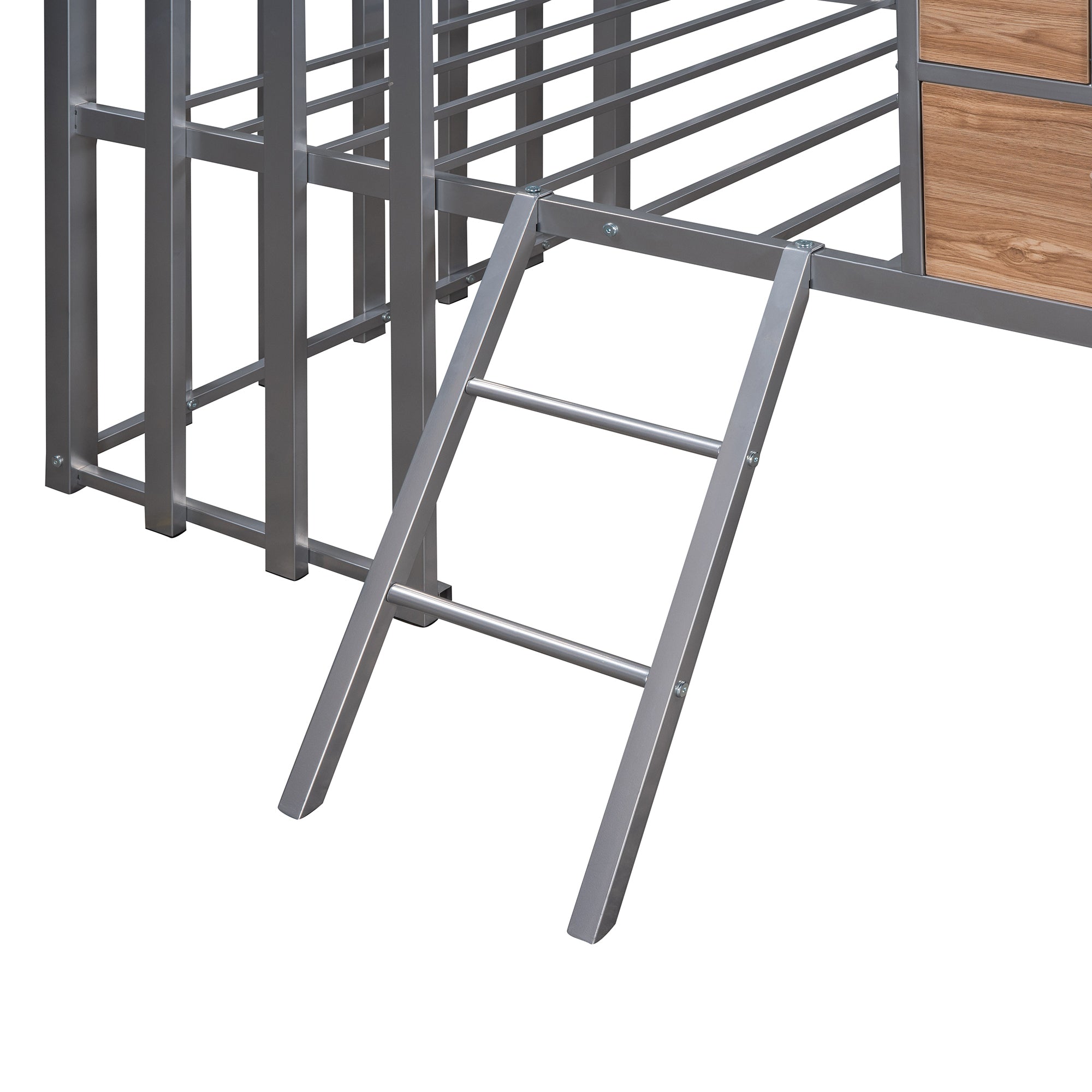 Metal Twin size Loft Bed with Roof, Window, Guardrail, Ladder Silver