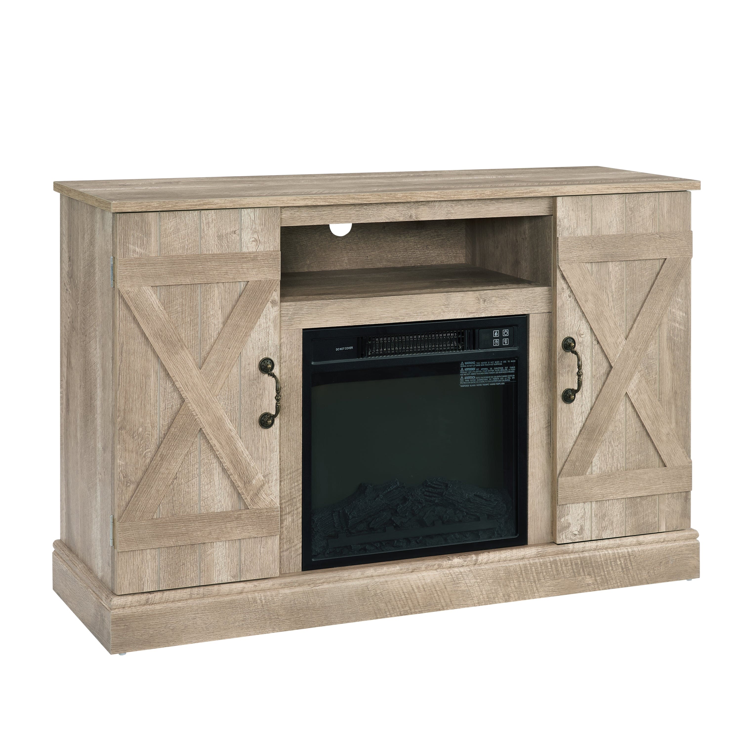 Farmhouse Classic Media TV Stand Antique Entertainment Console with 18" Fireplace Insert for TV up to 50" with Open and Closed Storage Space, Ashland Pine 47"W*15.5"D*30.75"H