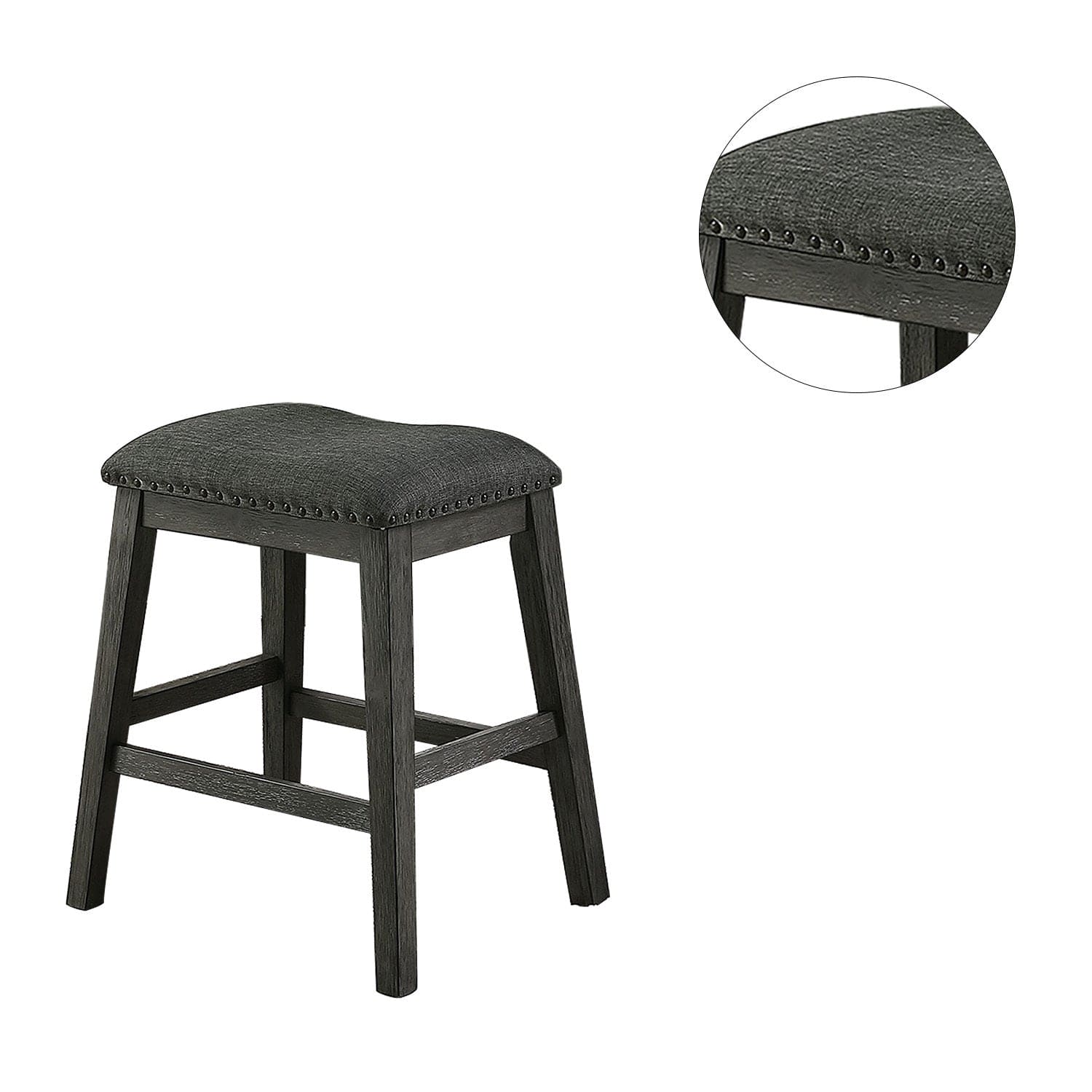 Linen-Fabric Padded Counter Stool, Dark Grey(Set of 2)