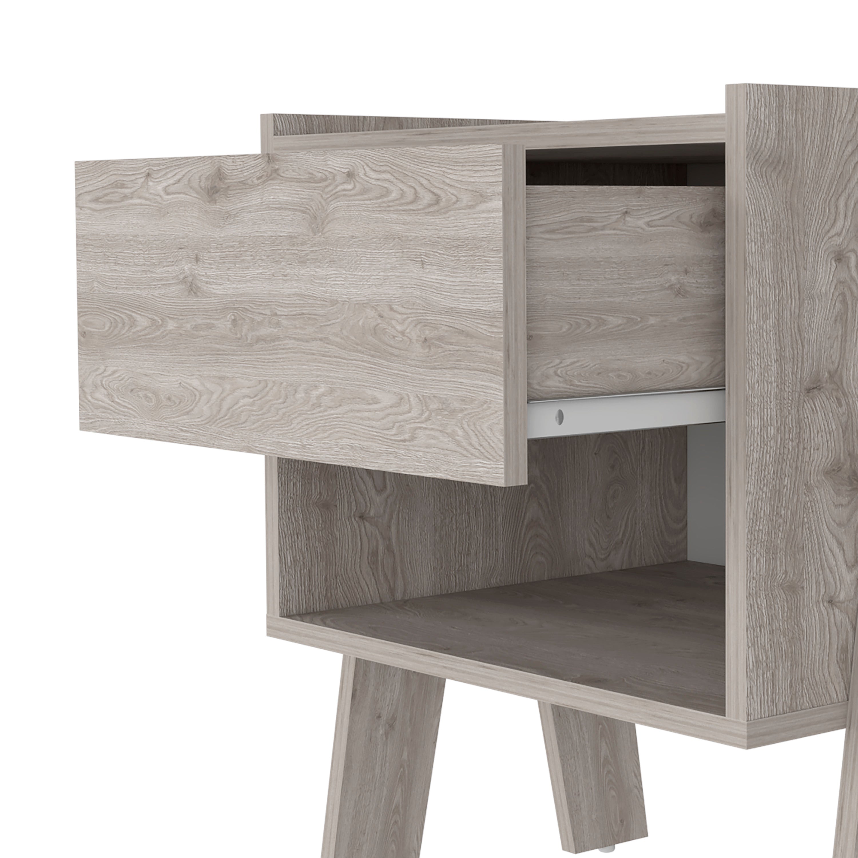 Nightstand Ferku, Open Shelf, One Drawer, Light Gray Finish