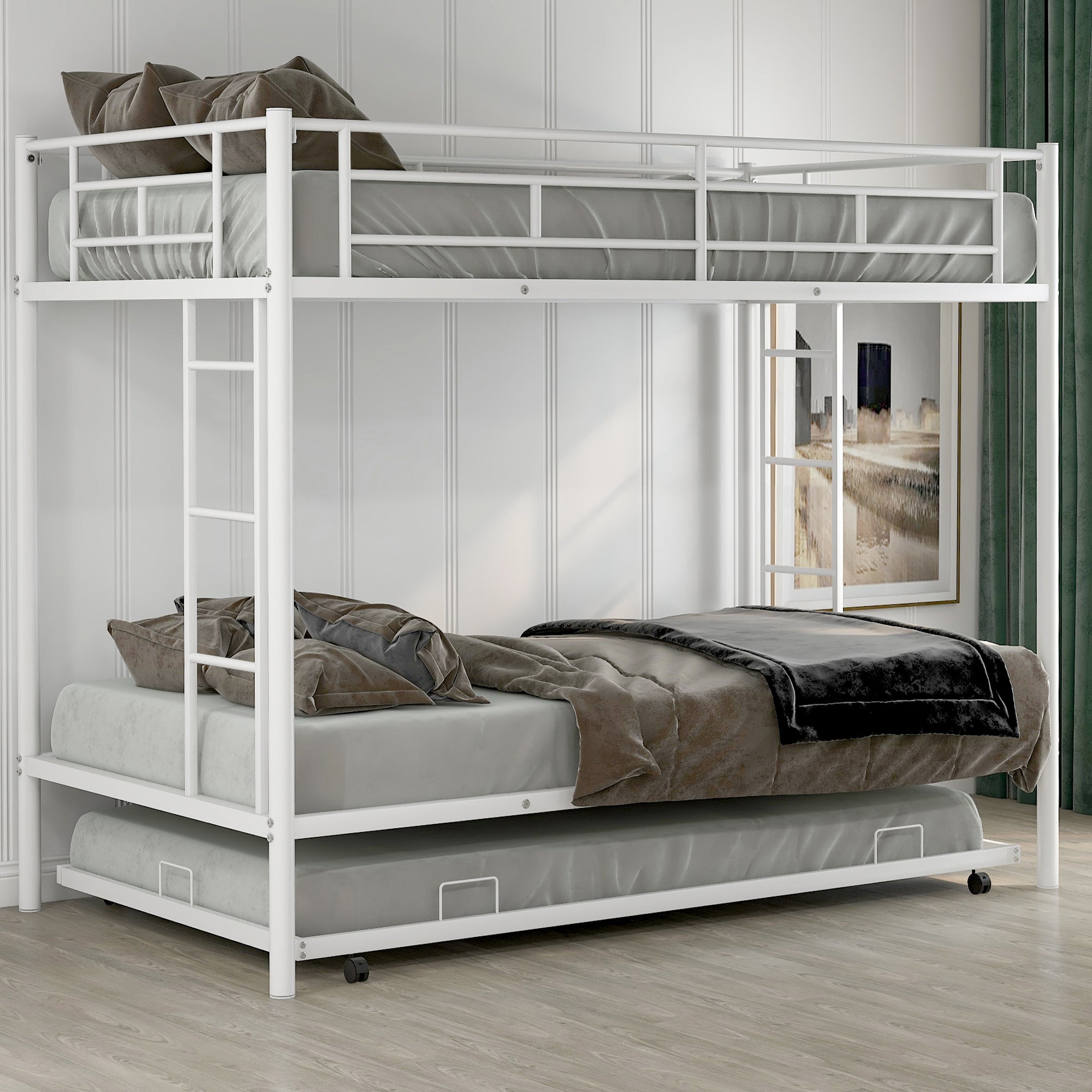 Twin over Twin Bunk Bed with Trundle, White(OLD SKU:MF192387AAK)