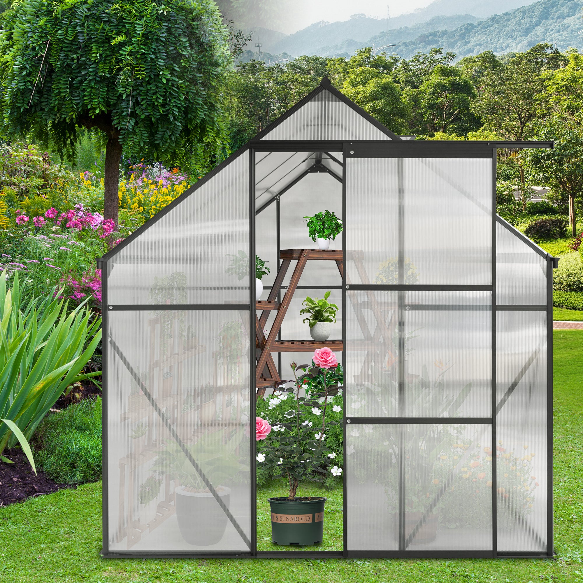 6x8 FT Polycarbonate Greenhouse Raised Base and Anchor Aluminum Heavy Duty Walk-in Greenhouses for Outdoor Backyard in All Season