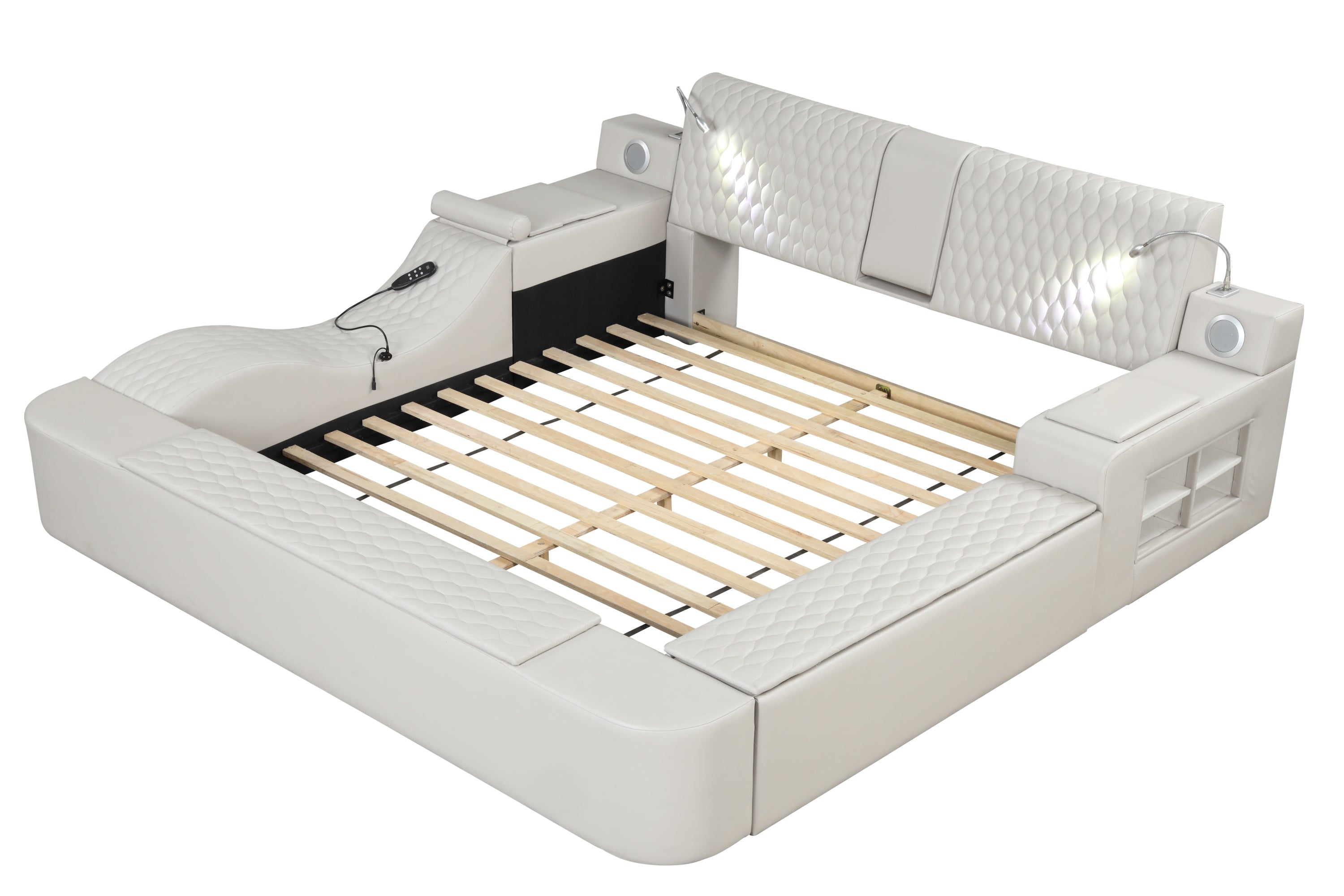 Zoya Smart Multifunctional Queen Size Bed Made with Wood in Beige